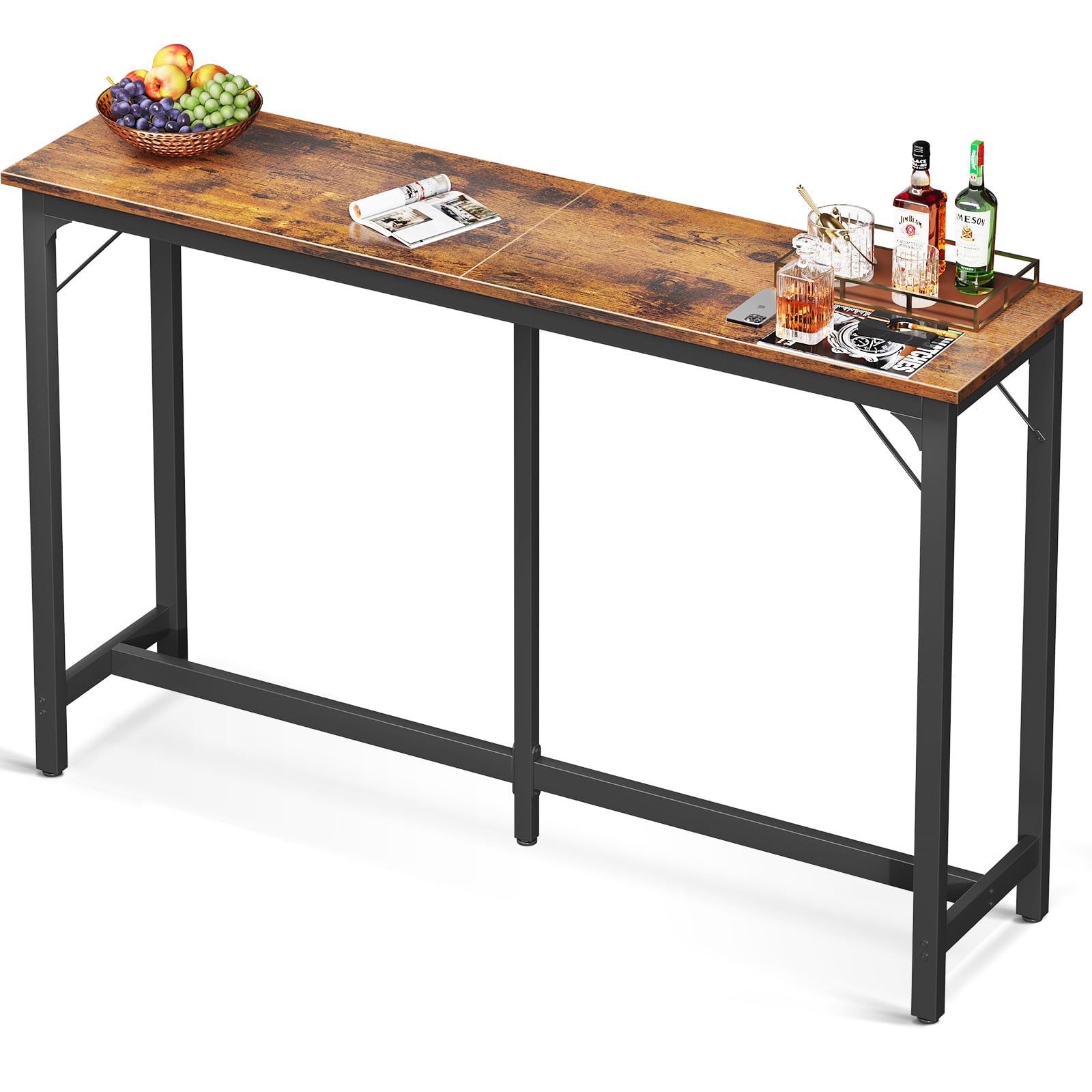 ODK 63 Inch Rustic Brown Bar Table - Counter Height Pub Table with Sturdy Metal Legs & Easy-to-Clean Surface - Perfect for Kitchen, Dining Room, Home Bar & Restaurant Use