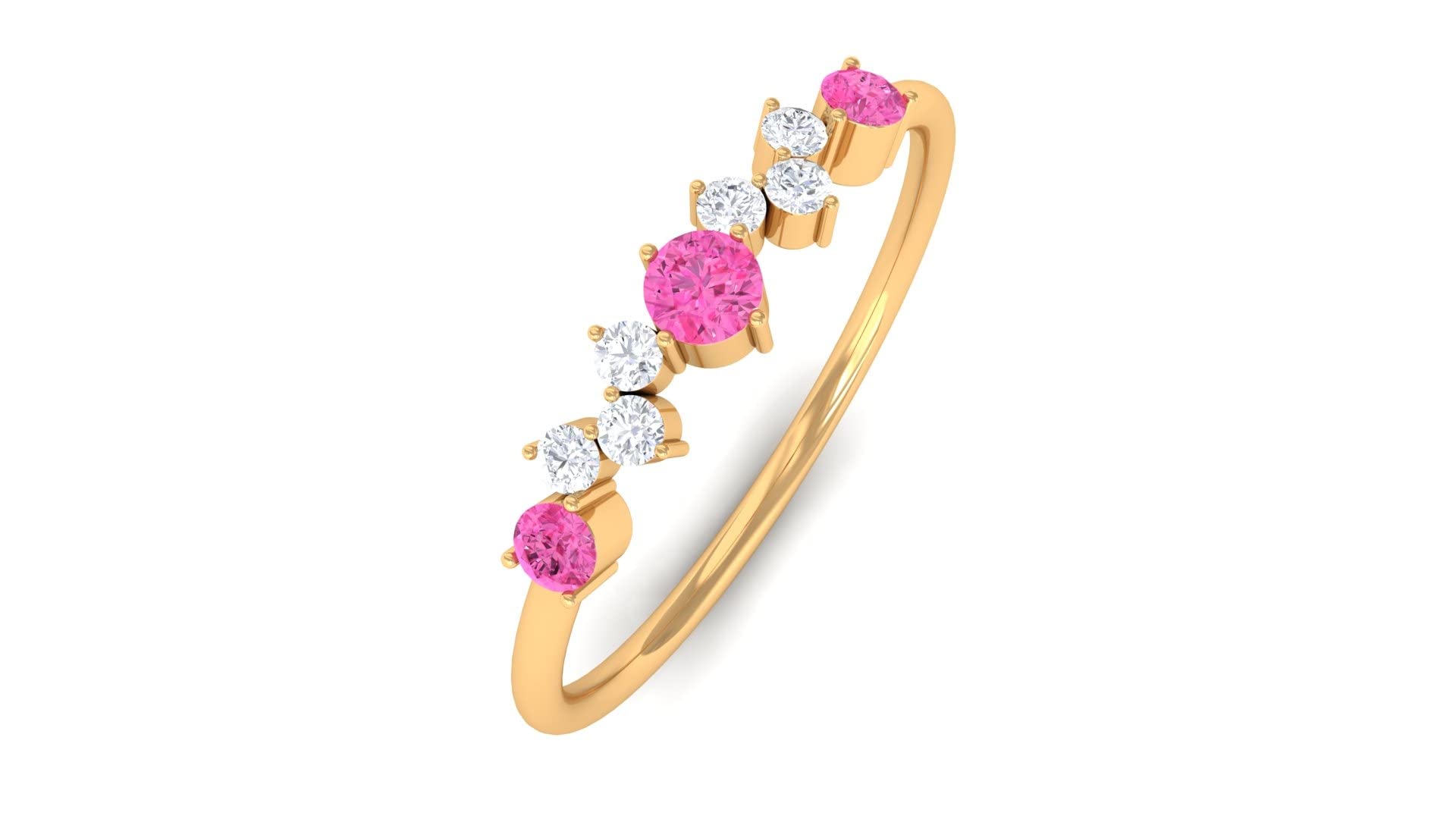 1/4 CT Genuine Pink Sapphire and Diamond Promise Ring - 14K Solid Gold Round Cut Minimalist Ring for Women - Perfect for Anniversaries, Engagements & Special Occasions