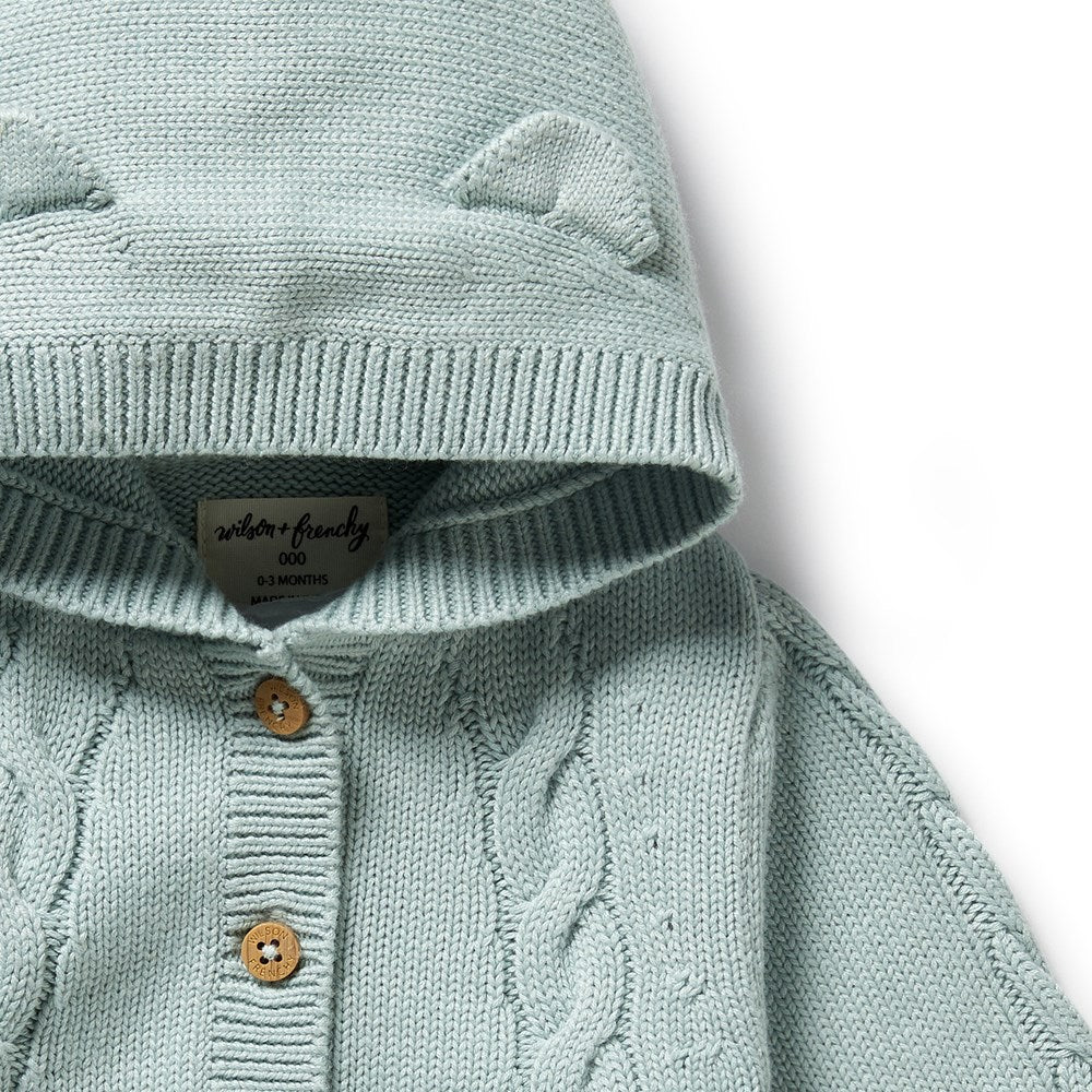 Organic Duck Egg Blue Knitted Cable Sweater for Women - Cozy Winter Pullover for Casual Outings & Outdoor Adventures