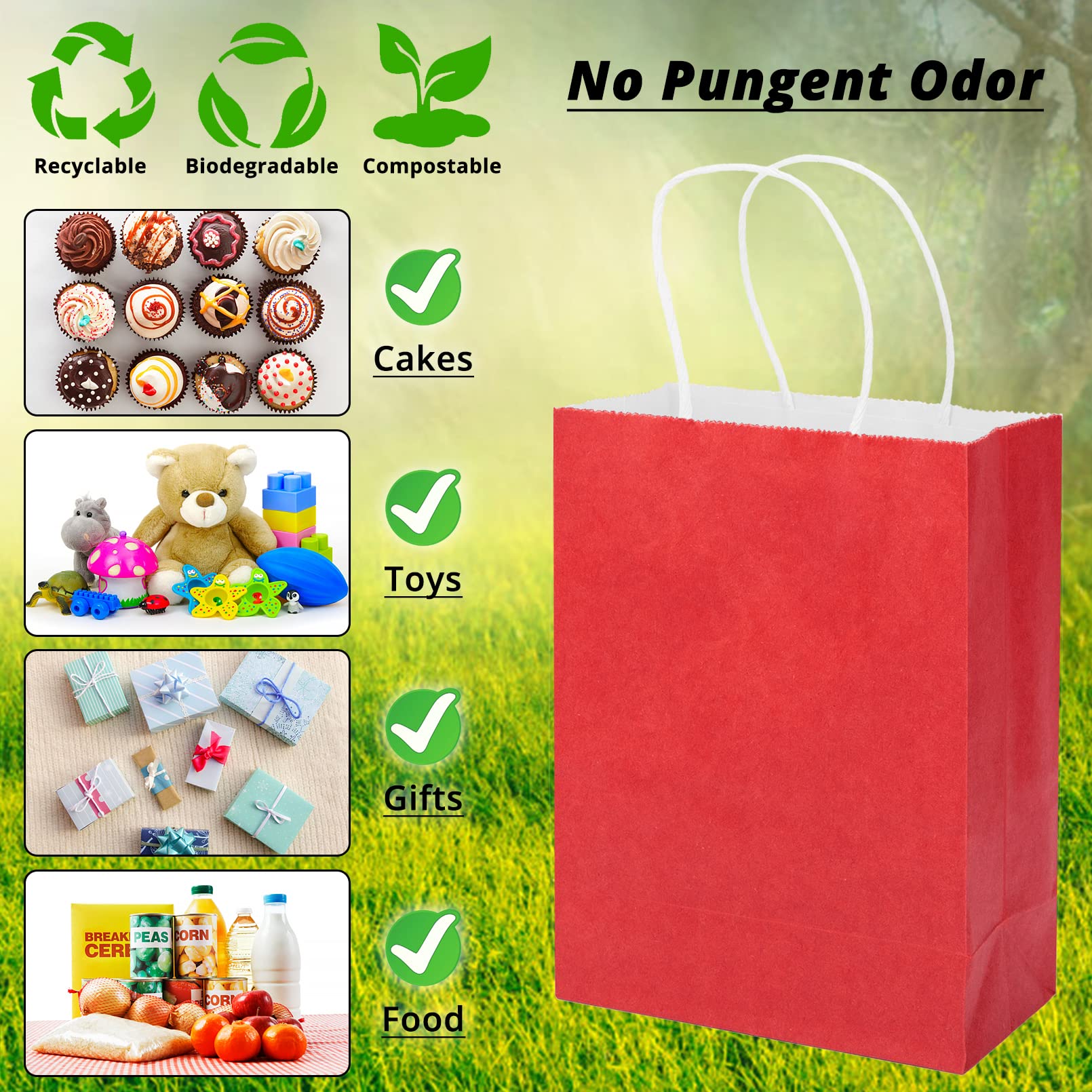 100 Pack 5.9x3.15x8.26 Inch Small Red Gift Bags with Handles - Bulk Kraft Paper Party Favor Bags for Birthday, Wedding, Baby Shower & Retail Shopping | Perfect for Candy, Small Gifts & Business Promotions