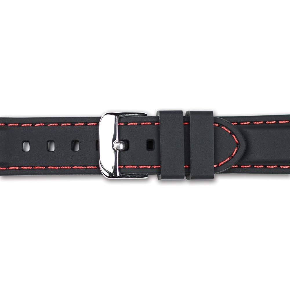 20mm Black Silicone Watch Band with Red Stitch - 8 Inch Replacement Strap for Men's & Women's Watches - Durable Comfortable Wristband for Sports, Work & Everyday Wear