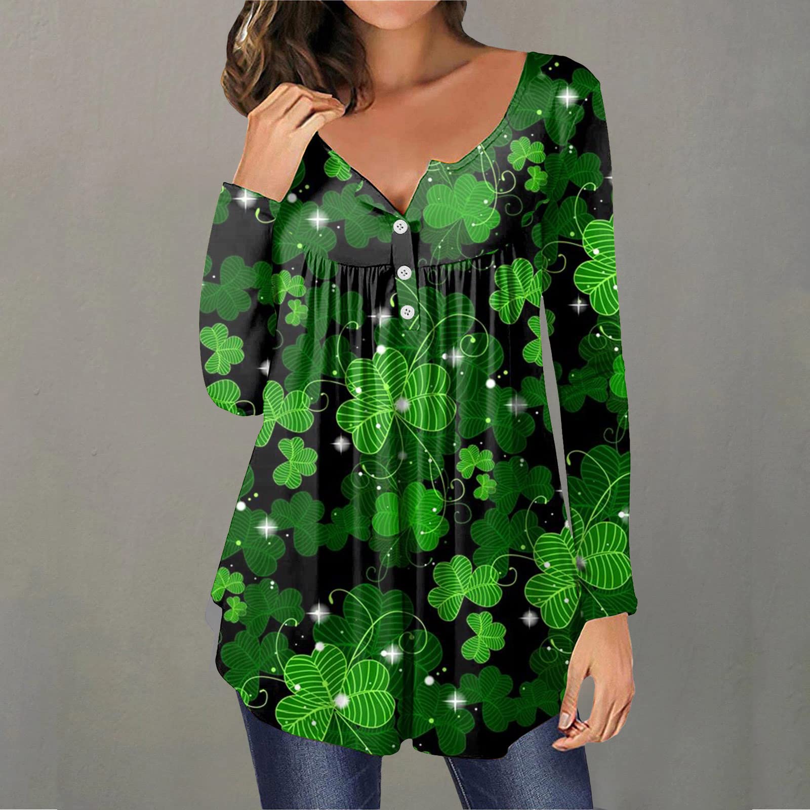 St. Patrick's Day Shirts for Women - Long Sleeve Fashion Casual Printed T-Shirts - Perfect for Irish Festivals, Pub Crawls & Holiday Celebrations