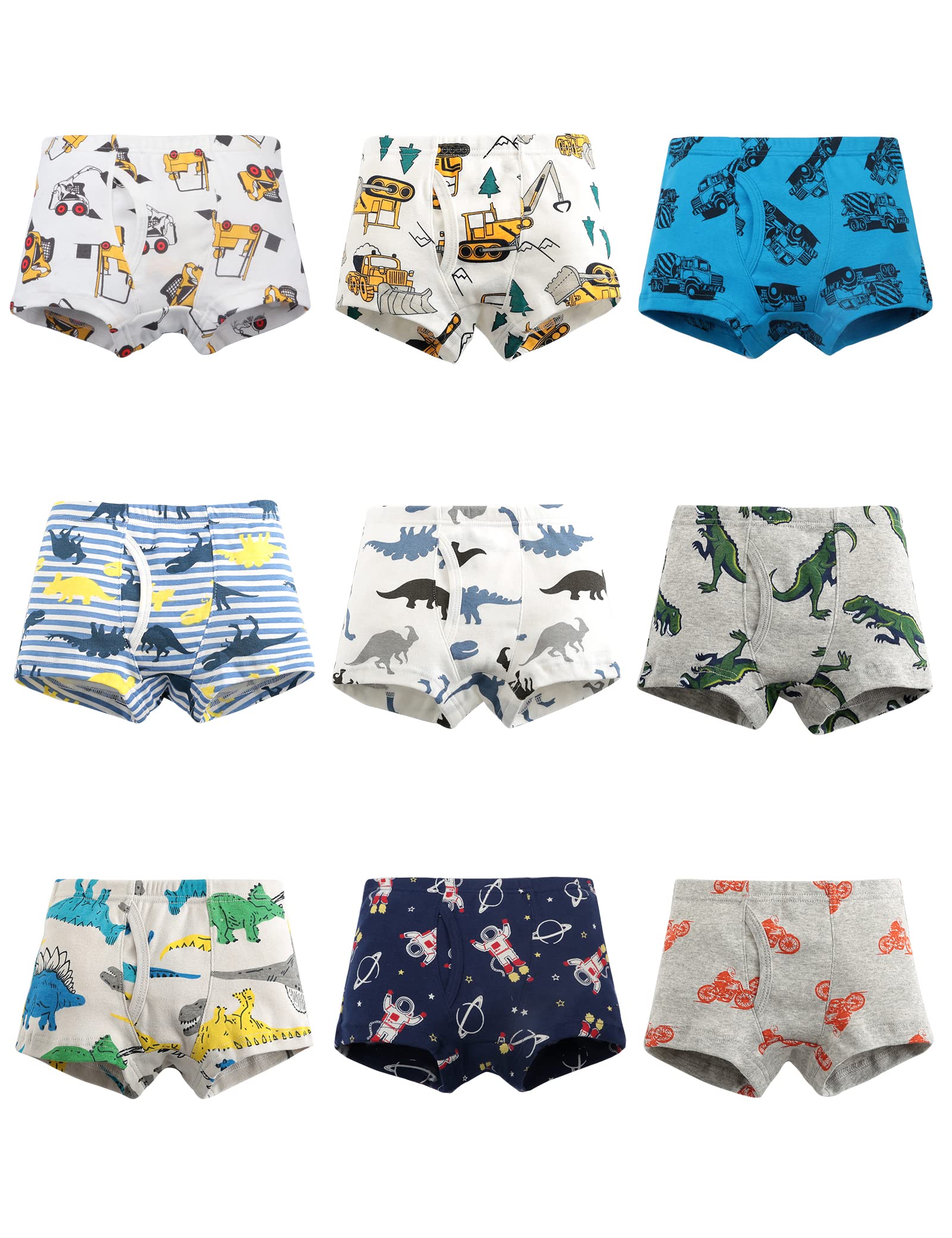 **Kiench Boys' Boxer Briefs - Soft Cotton Toddler Underwear with Open Fly (9-Pack) - Comfortable for Play, School & Sleep**