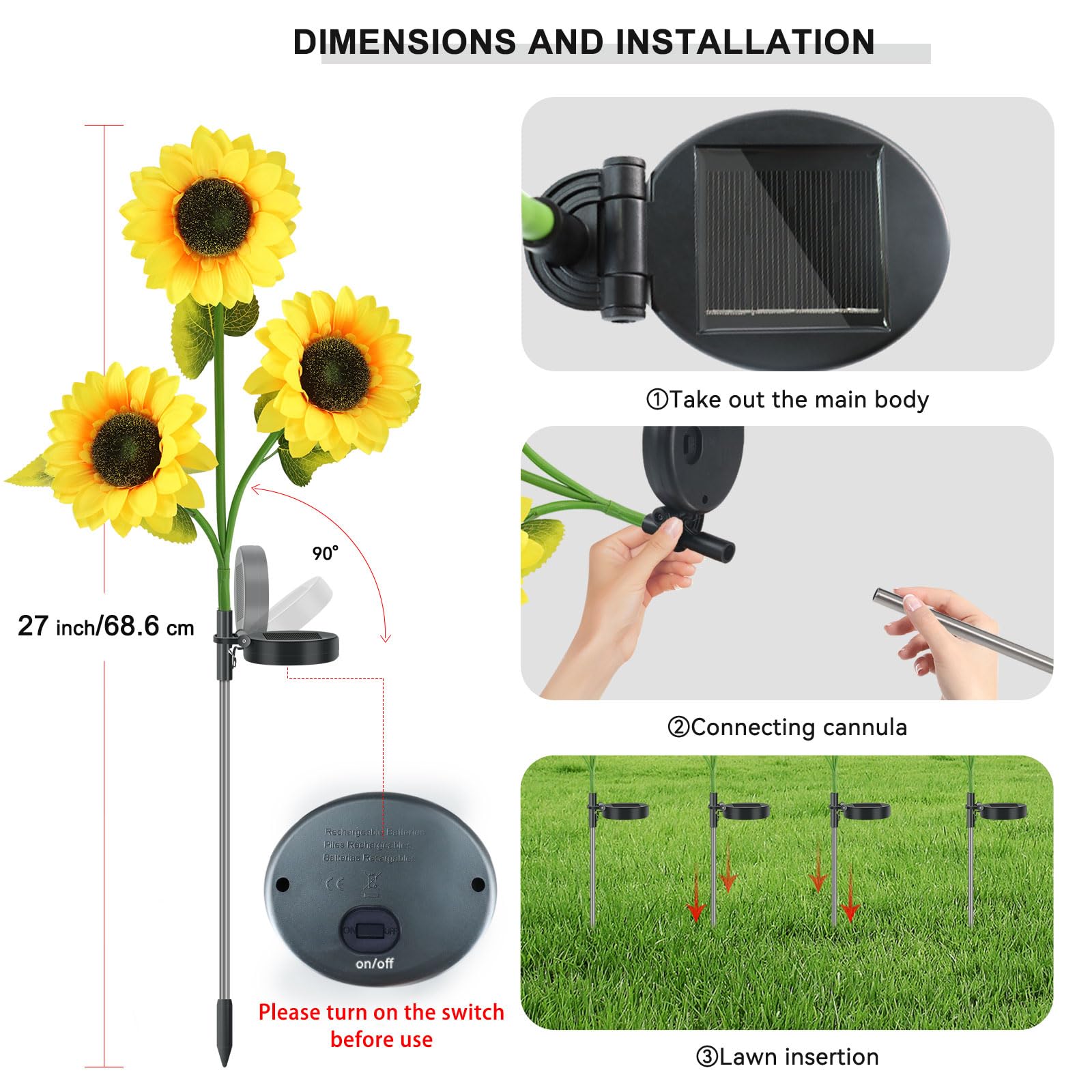 Upgraded 2 Pack Solar Sunflower Lights Outdoor - Waterproof Garden Solar Lights with Auto On/Off for Patio, Backyard & Pathway Decoration | Perfect for Landscape Lighting, Wedding Decor & Nighttime Safety