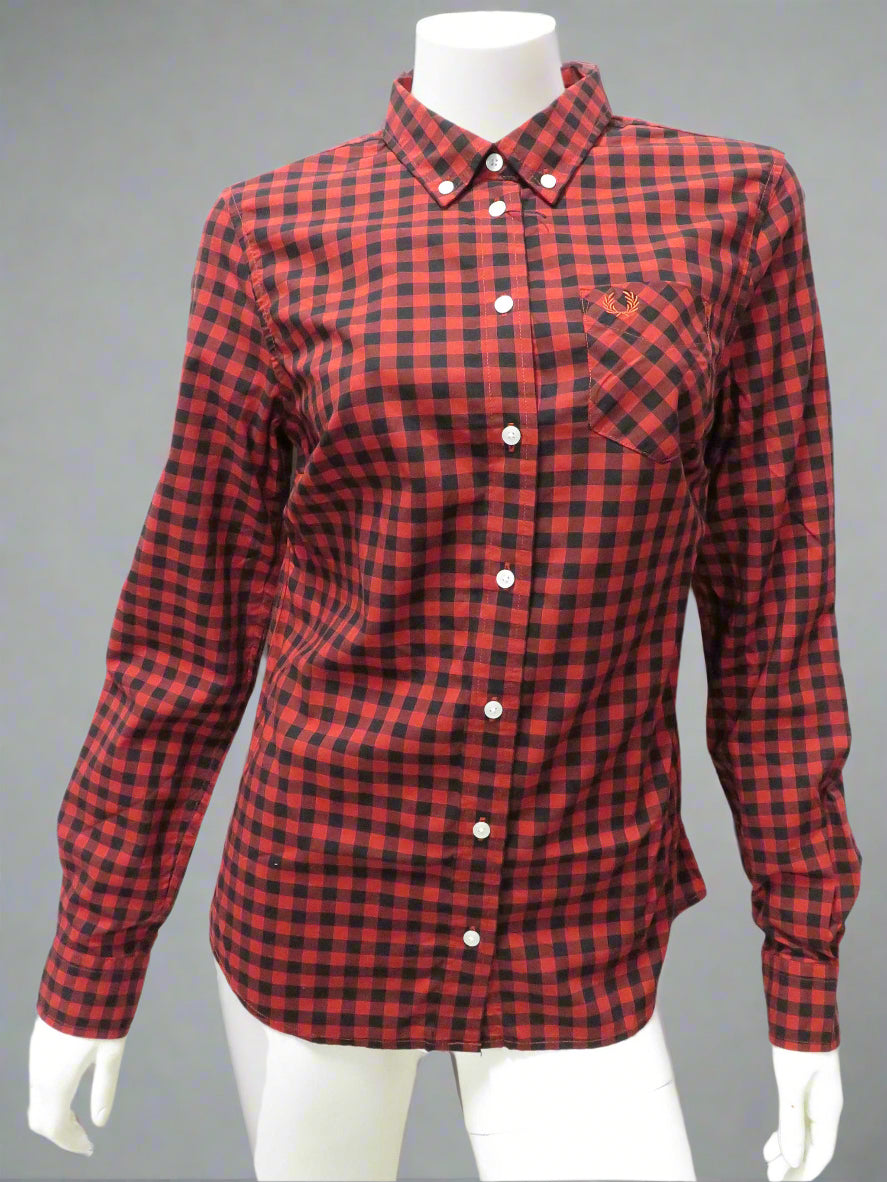 Stylish Gingham Button Down Long Sleeve Shirt in Rich Rust - Perfect for Casual Outfits, Office Wear & Autumn Fashion