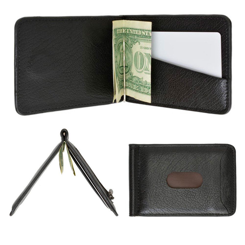 Genuine Leather Money Clip Slim Wallet for Men - Magnetic Black ID & Credit Card Holder | Perfect for Everyday Carry, Travel & Business Use
