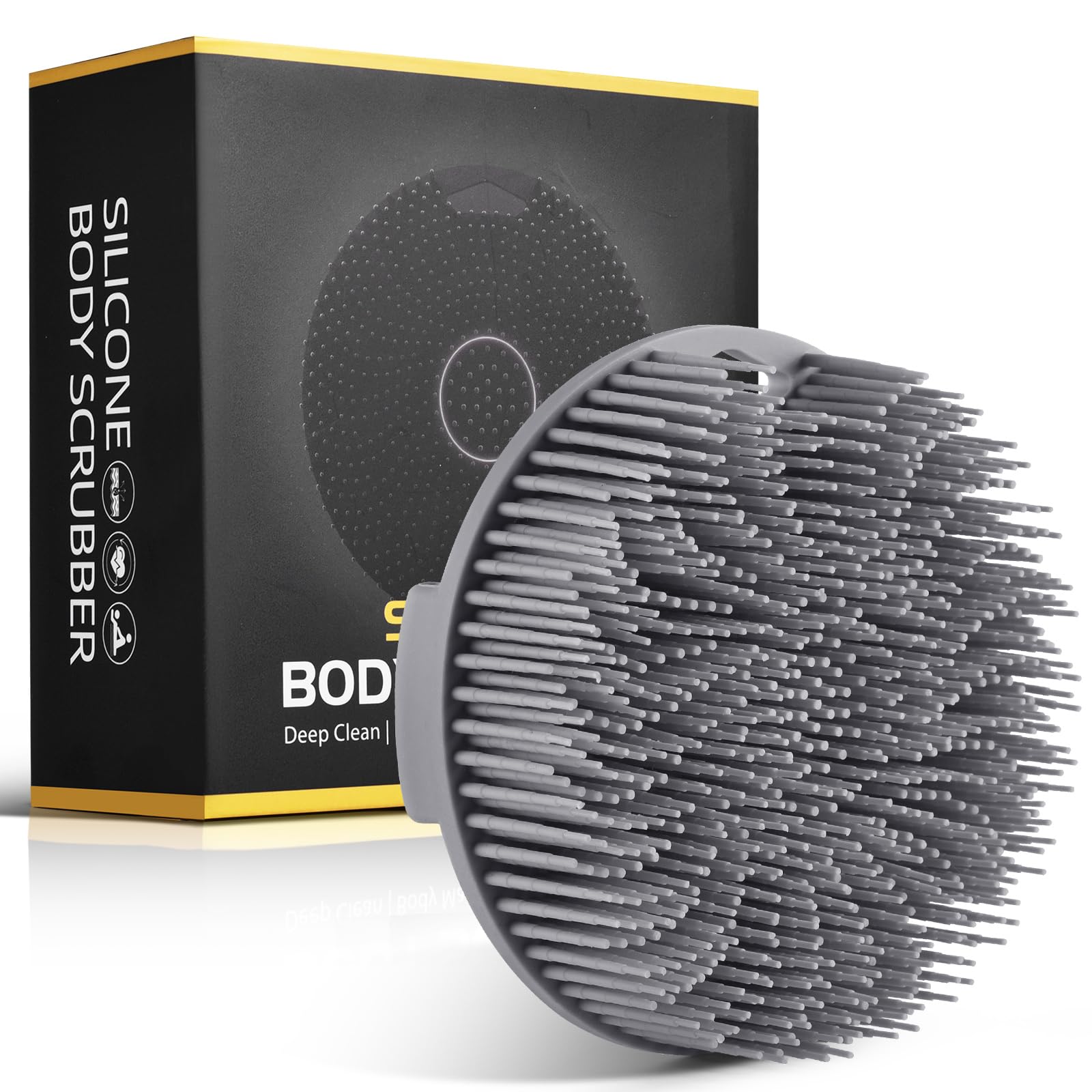 Premium Silicone Body Scrubber with Handle - Gentle Exfoliating Loofah for Shower & Bath - Gray Body Wash Massager - Perfect for Sensitive Skin & Spa Day Relaxation