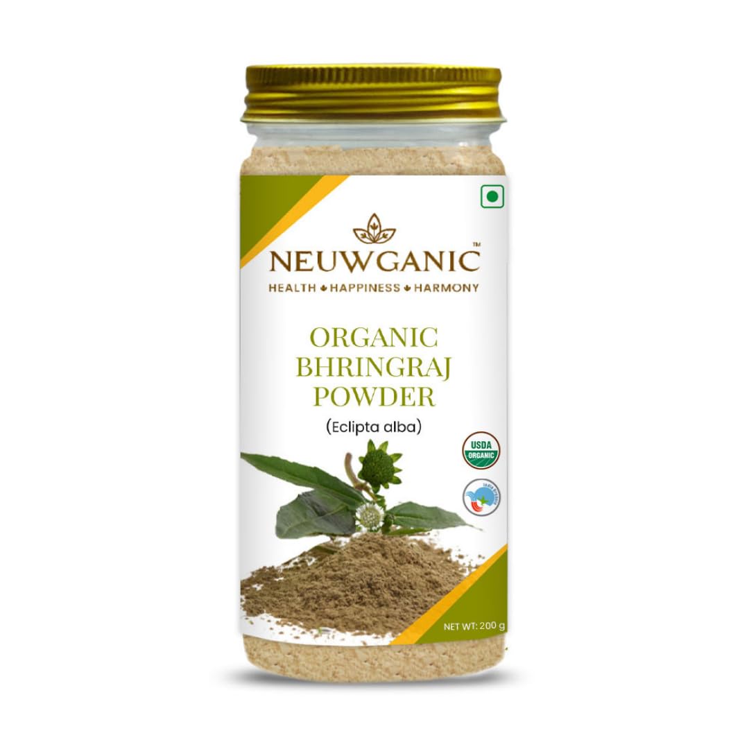 Neuwganic Organic Bhringraj Powder - USDA & India Organic Certified - Promotes Hair Growth - 200g (Pack of 1) - Perfect for DIY Hair Masks & Herbal Hair Oil Treatments