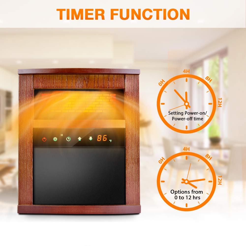 1500W Electric Space Heater with Infrared Technology - 3 Heating Modes, Adjustable Thermostat, Remote Control & 12-Hour Timer - Compact Portable Indoor Heater for Bedroom, Office, Living Room (Dark Walnut) | Perfect for Winter Warmth & Energy-Efficient Home Heating