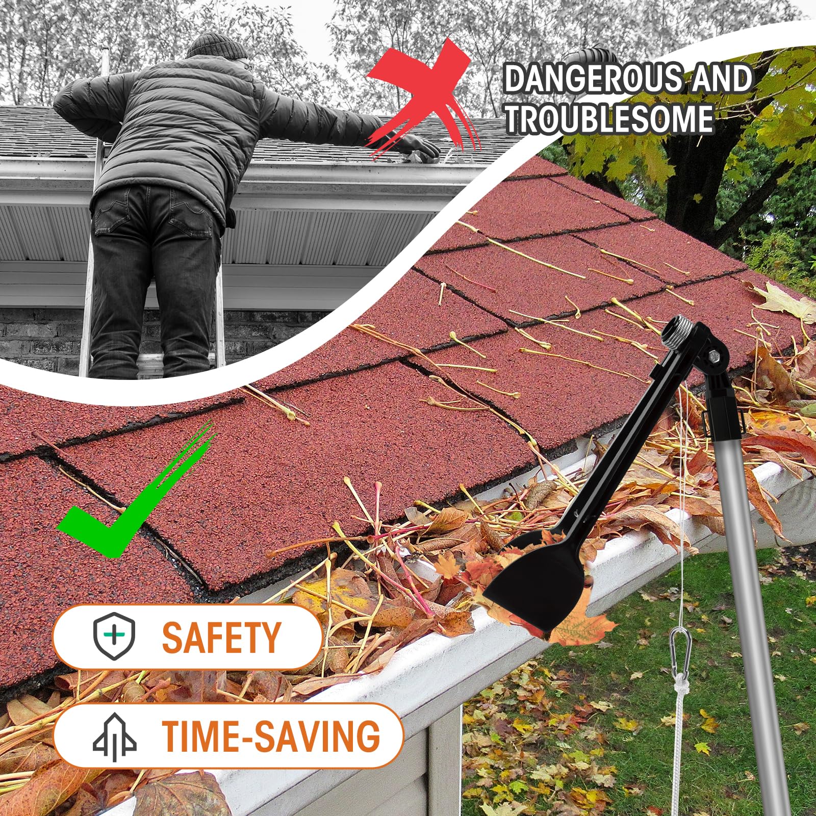 Best Gutter Cleaning Tools from the Ground - Easy DIY Gutter Cleaner Kit for Homeowners (Pole Not Included) - Perfect for Roof Maintenance & Downspout Cleaning