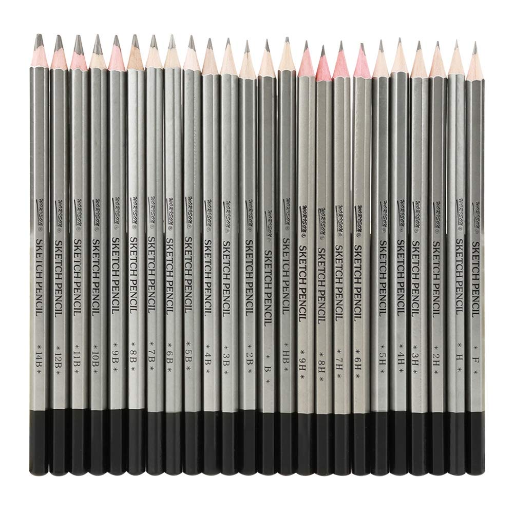 Professional Sketch Pencils Set 24Pcs - 9H to 14B Non-Toxic for Artists & Drawing