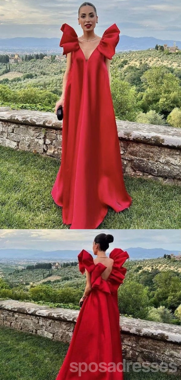 Elegant Red A-Line V-Neck Maxi Long Party Prom Evening Dresses for Women - Perfect for Formal Events, Weddings & Special Occasions