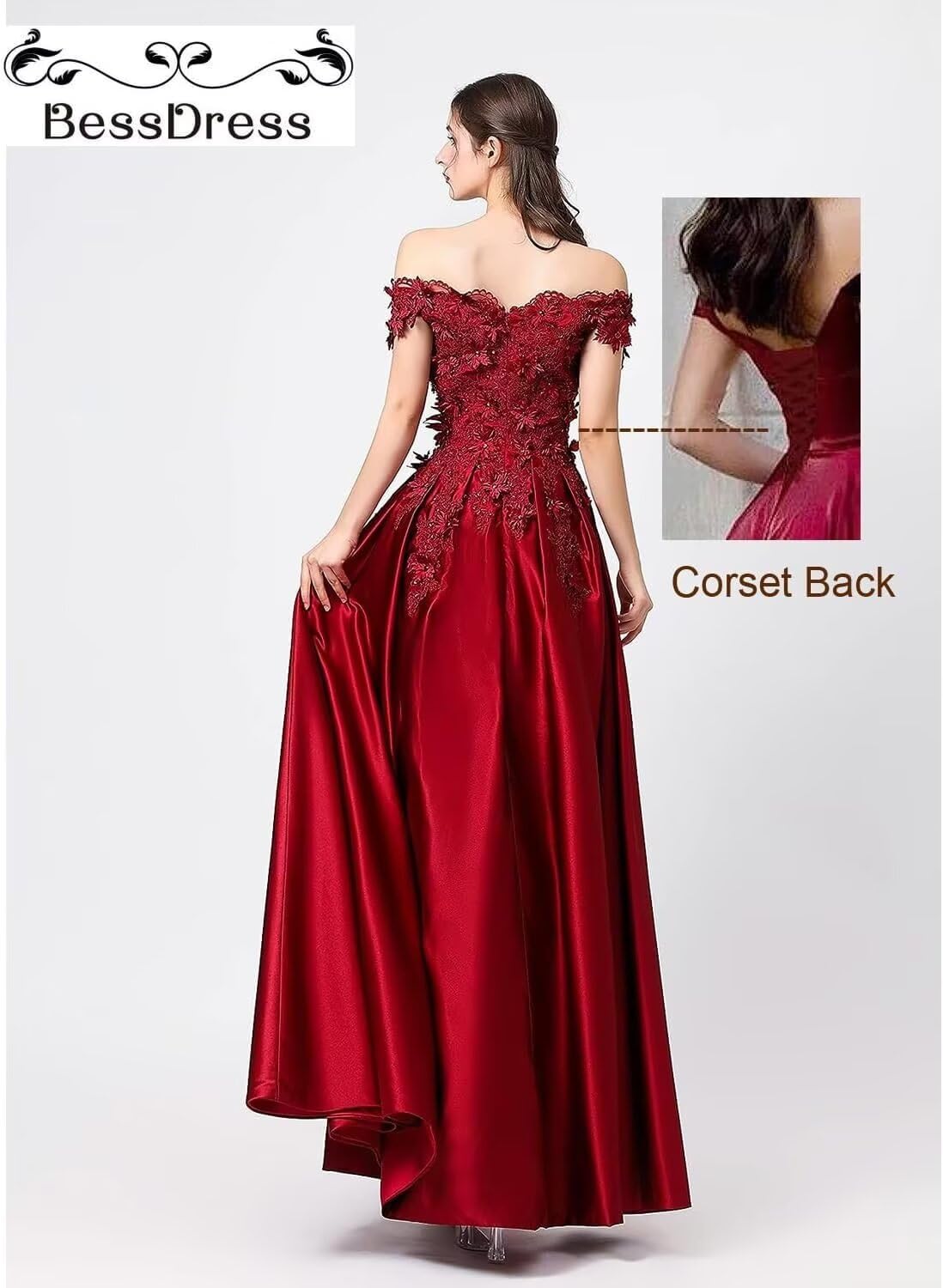 Elegant Off Shoulder Lace Satin Prom Dress for Women - A-Line Long Formal Cocktail Gown BD28282 | Perfect for Homecoming, Prom Night & Special Occasions