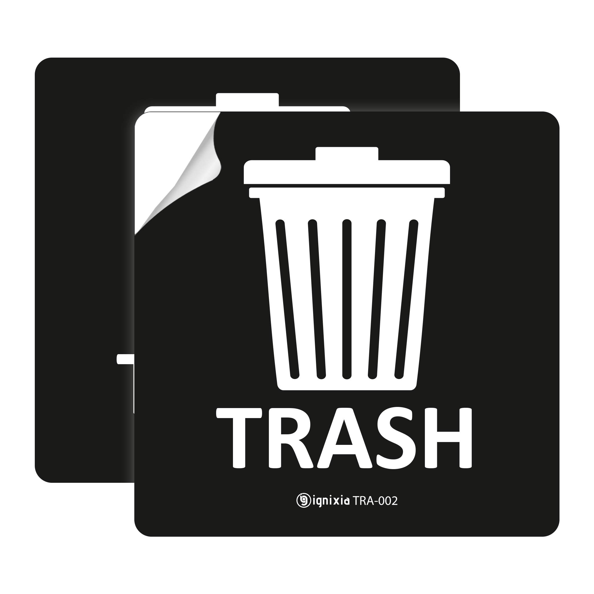 IGNIXIA 2-Pack Self-Adhesive Trash & Recycling Stickers - 5x5 Inch Recycle Labels for Trash Cans - Durable Black Vinyl with Over Lamination - Perfect for Home, Office & Public Waste Bins