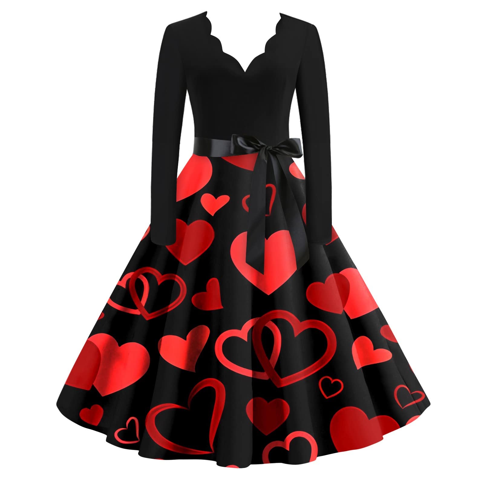 YUTANRAL Elegant Women's Valentine's Day Wedding Guest Dress - V-Neck Long Sleeve A-Line Cocktail Dress with Romantic Pattern | Perfect for Valentine's Dates, Bridal Showers & Formal Events
