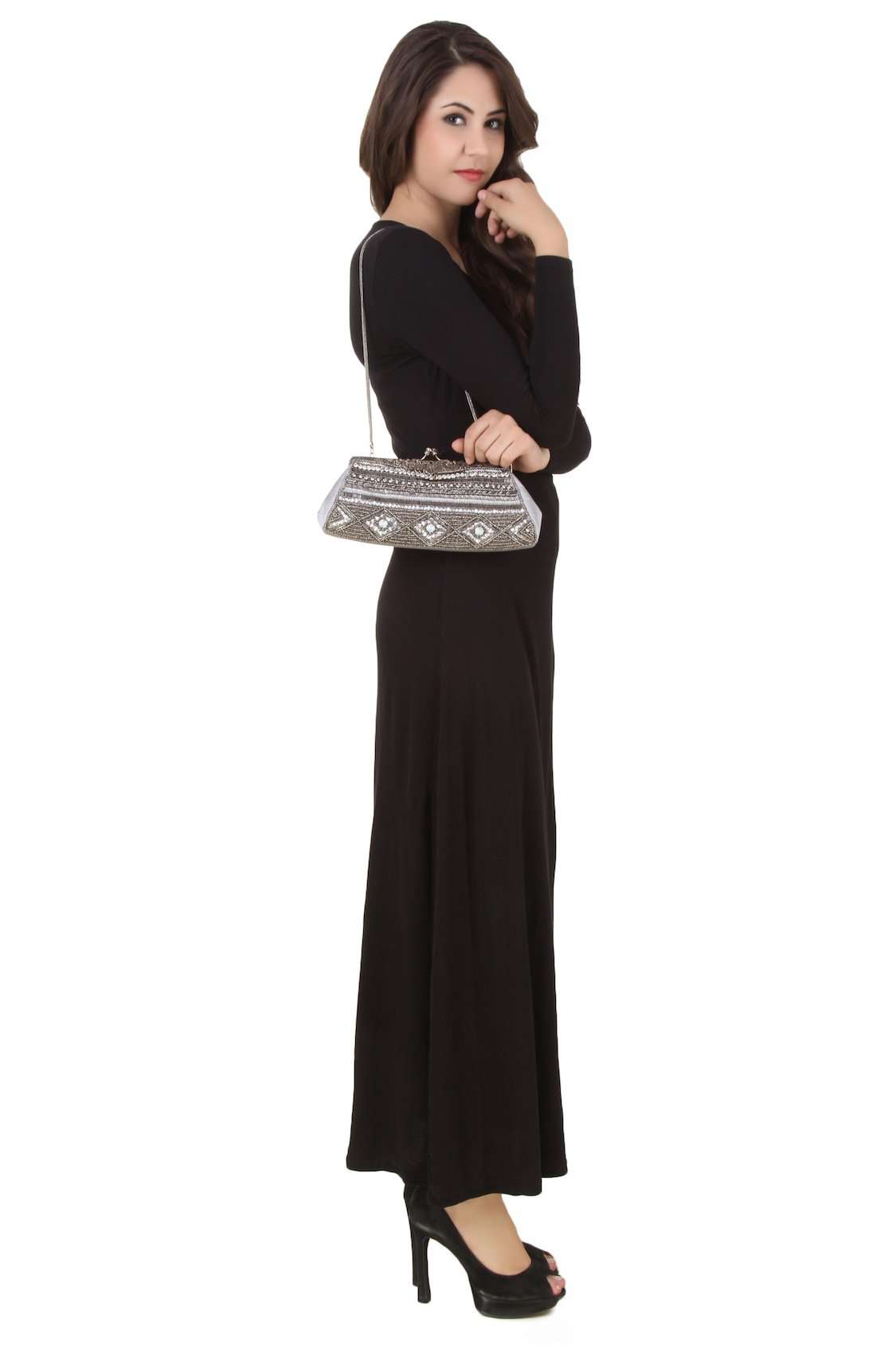 Emily Gray & Silver Brass Frame Evening Bag - Elegant Clutch for Women, Perfect for Parties, Weddings, and Formal Events