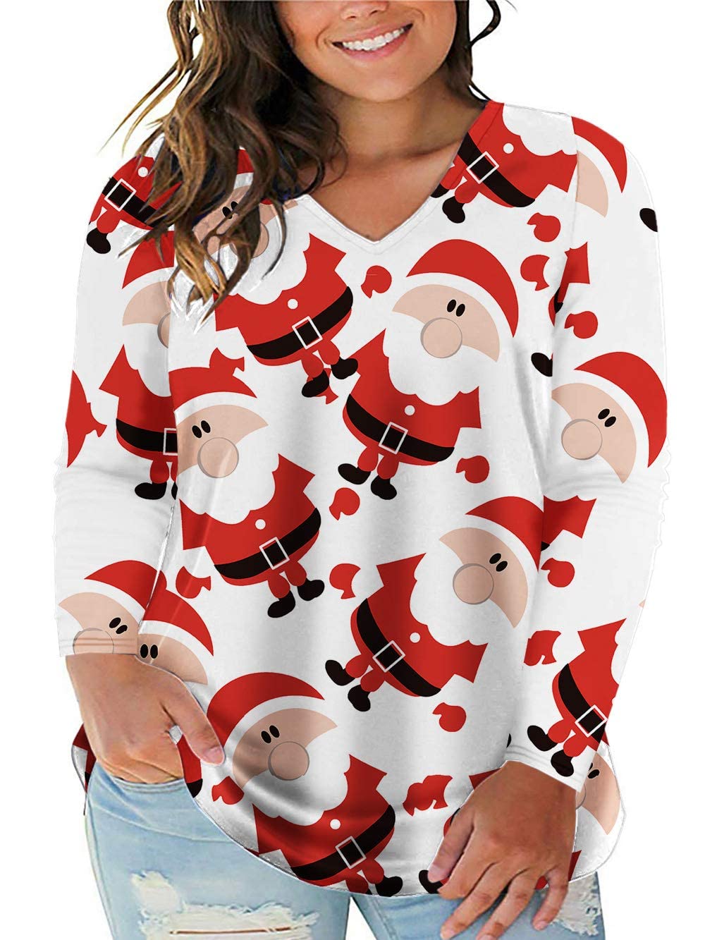 VISLILY Plus Size Christmas Shirts for Women - Holiday Tops Casual Tunics Tee - Festive Holiday Party Outfit & Cozy Winter Wear