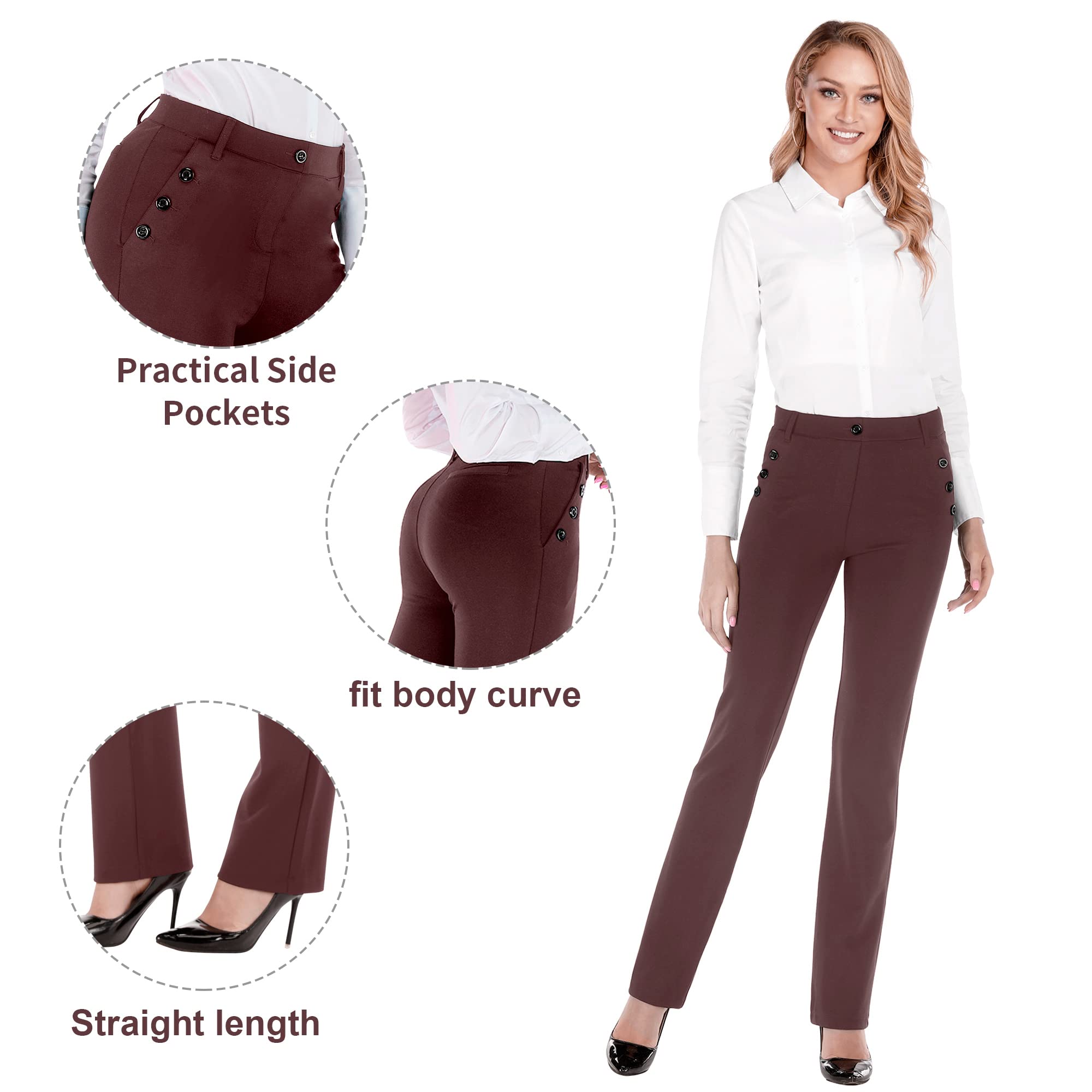 BIG ELEPHANT Women's Stretch Yoga Dress Pants - Business Office Casual Slacks with Pockets (Petite/Regular/Long/Tall Sizes) - Perfect for Work, Travel & Everyday Comfort