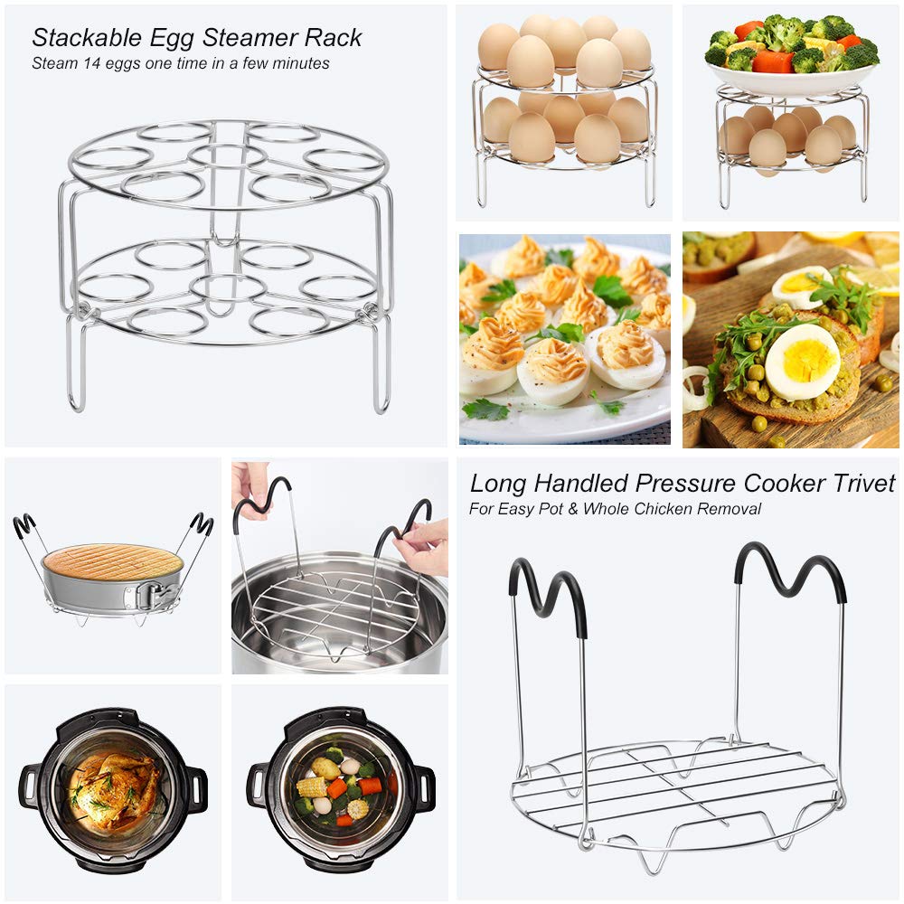 Instant Pot Accessories Set - 6 qt & 8 qt Pressure Cooker Steamer Baskets, Springform Pan, Egg Rack, Egg Bites Mold | Compatible with Sugaroom & Instant Pot | Perfect for Meal Prep, Steaming Vegetables, Baking Cheesecakes & Making Egg Bites