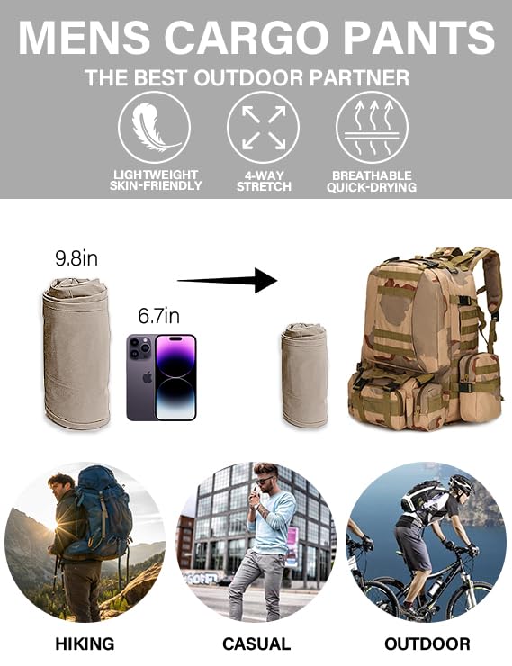 **Men's Convertible Hiking Pants - Quick-Dry, Lightweight Zip-Off Outdoor Pants for Hiking, Fishing & Work - Relaxed Fit Cargo Safari Pants for Adventure & Travel**