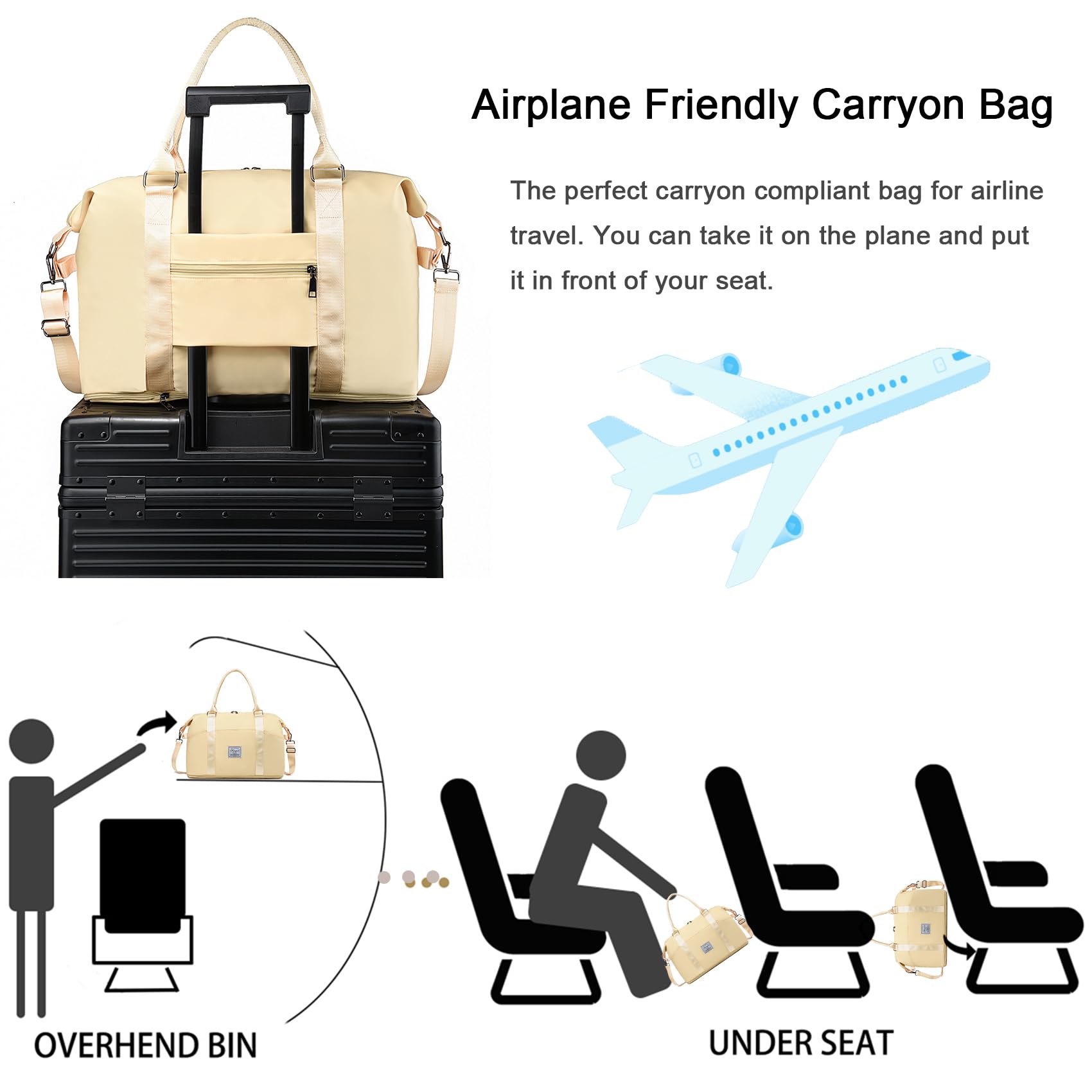 Foldable Waterproof Gym Bag with Wet Pocket - Durable Travel Duffle & Weekender Carry On Bag for Women - Perfect for Gym, Yoga, Sports & Overnight Trips