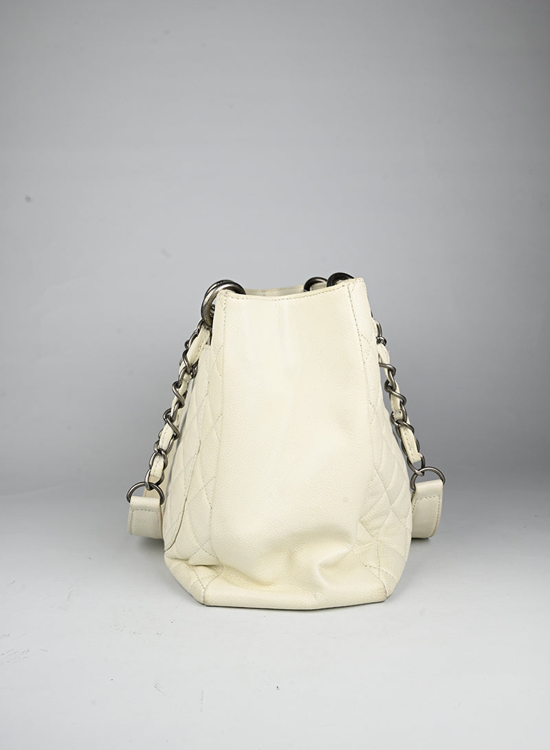 Authentic Chanel GST Leather Tote Bag in White - Luxury Handbag for Women, Perfect for Work, Travel & Everyday Use