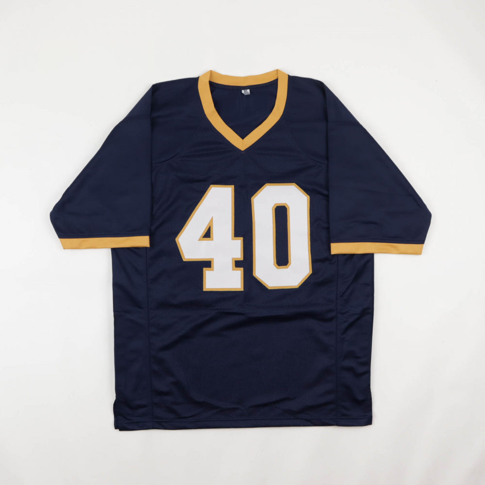 Reggie Brooks Autographed Notre Dame Blue Football Jersey - Authentic Signed Collectible for Fans & Memorabilia Enthusiasts - Perfect for Display, Gifts & Sports Decor