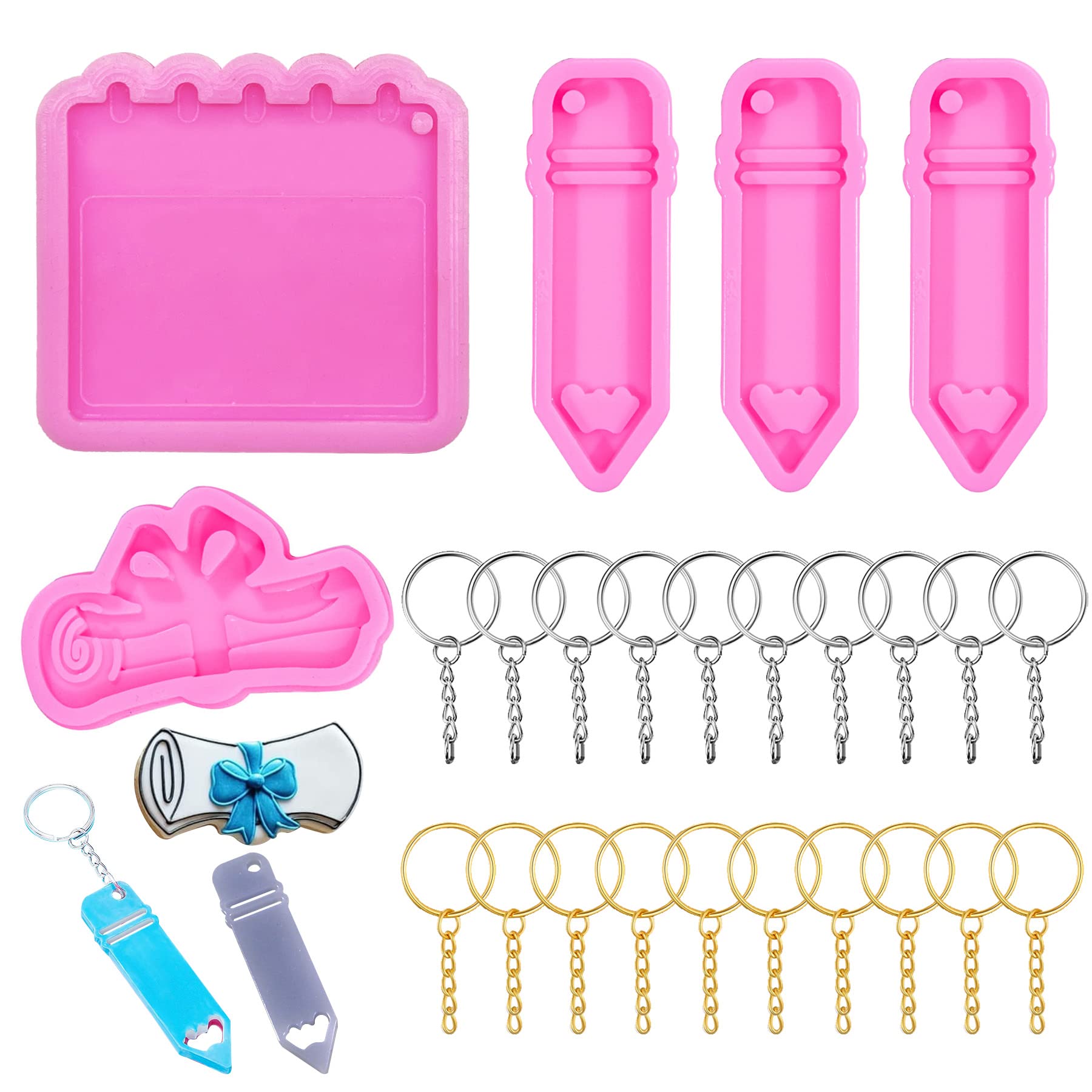 Yayatty 25 PCS Silicone Resin Molds Set - Pencil & Mini Notebook Shaped Epoxy Casting Molds with Key Rings for DIY Keychain Jewelry Making | Perfect for Crafters, Art Projects, and Unique Handmade Gifts