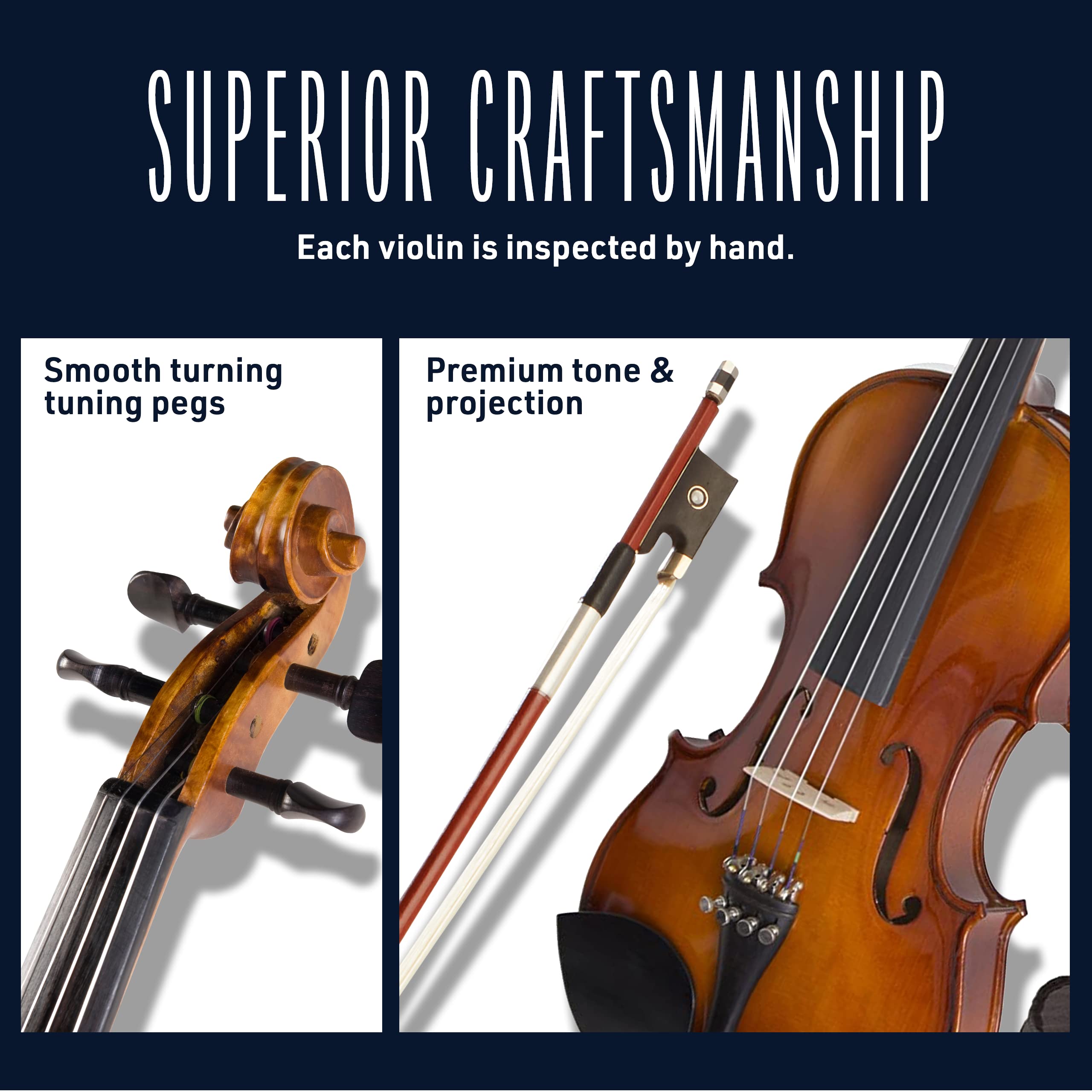 Premium CVN-300 3/4 Size Solid Ebony Wood Violin with D'Addario Prelude Strings - Perfect for Students, Beginners & Intermediate Players - Ideal for Practice, Performances & Music Classes