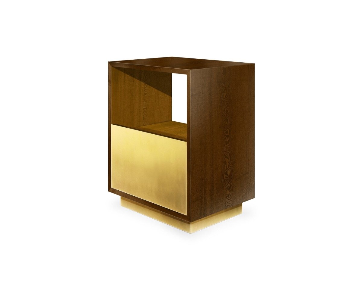 Handmade Brown and Gold Brass Nightstand Table - Golden Finish Wooden Cube Side Table for Bedroom, Living Room, or Office Decor