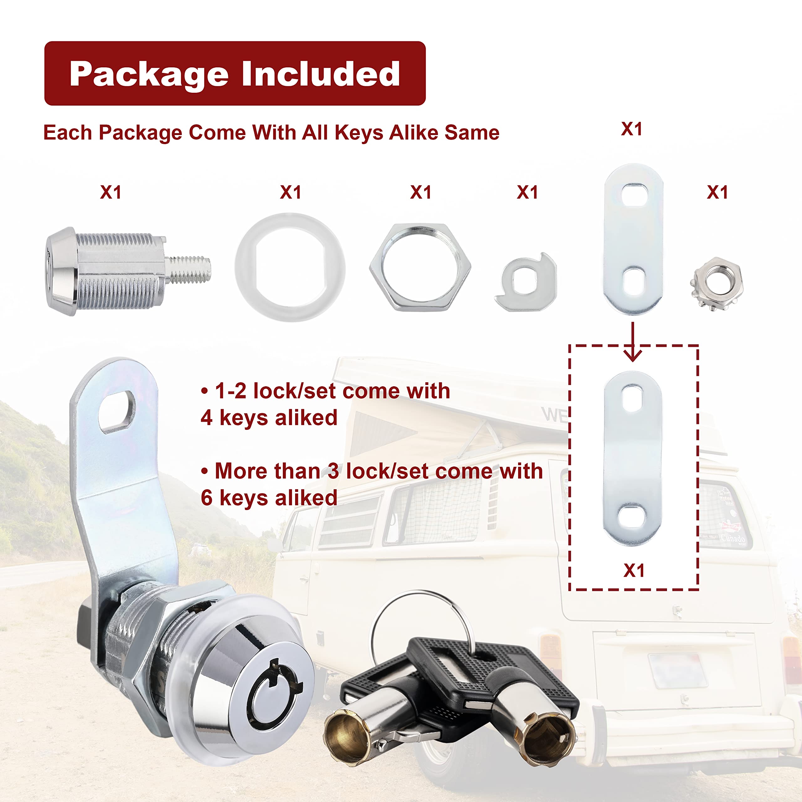 2023 RV Storage Door Lock - Heavy Duty Cylinder Cam Lock for Toolbox, Tool Cart, Gun Safes - 1-1/8