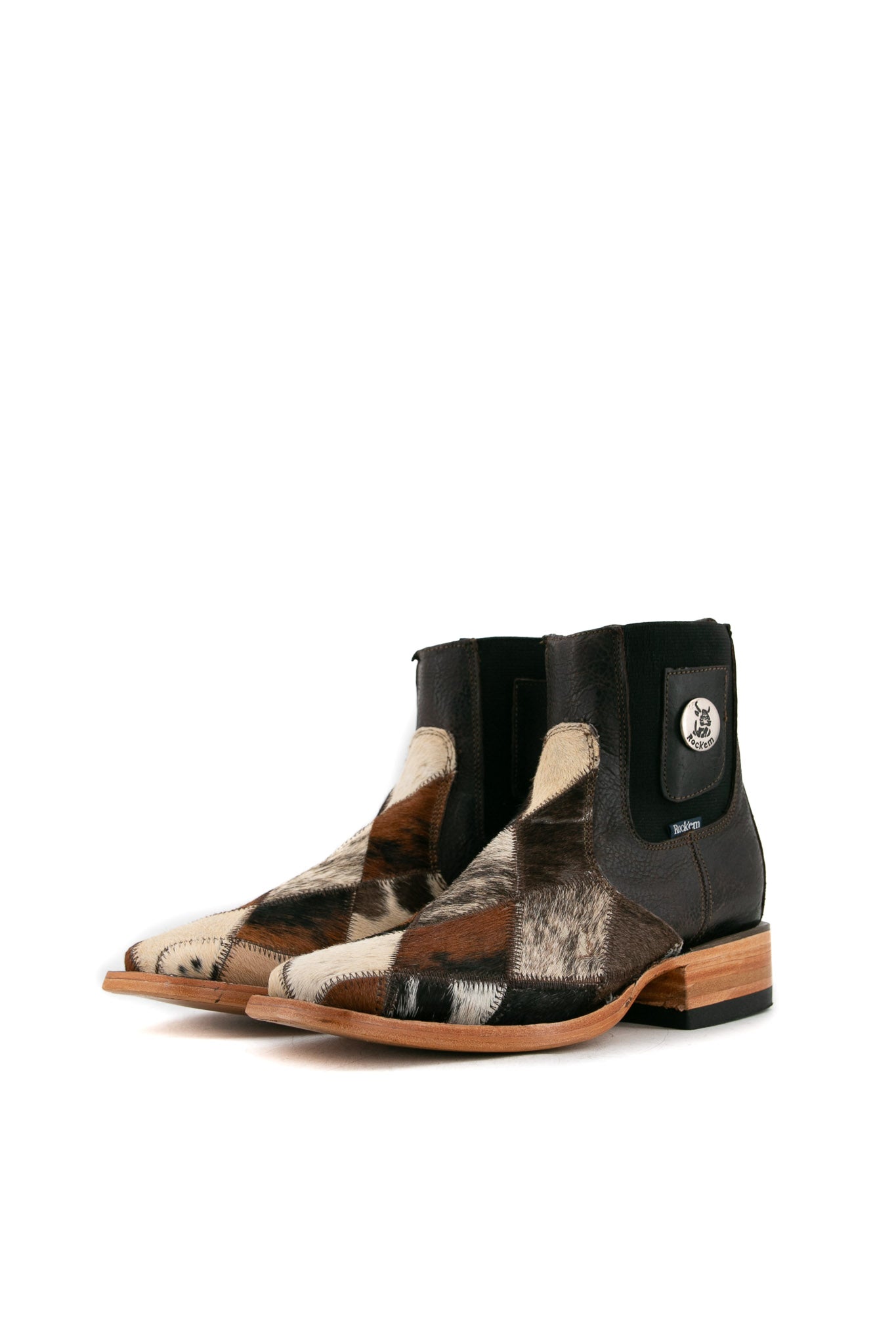 Men's Cowhide Patchwork Square Toe Ankle Boots - Size 6 - Western Style Boots for Men - Perfect for Casual Wear, Country Music Festivals & Outdoor Adventures