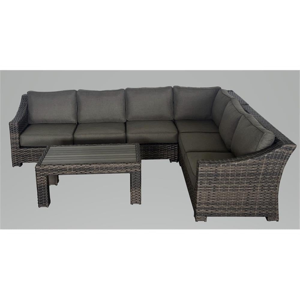 Teva Furniture Bora Bora Two-Tone Wicker Outdoor Sectional Sofa Set with Charcoal Cushions - Perfect for Patio, Poolside & Backyard Relaxation