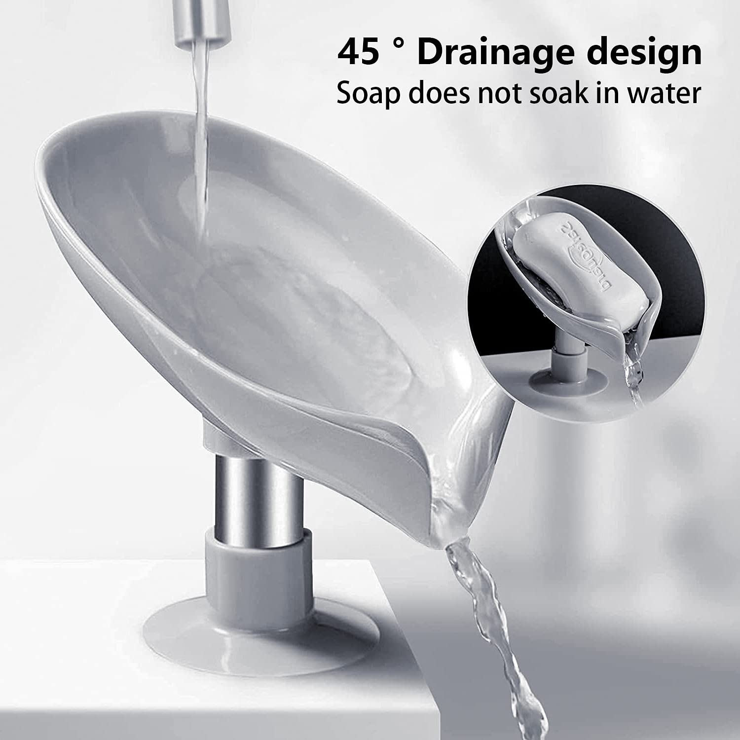 Self-Draining Soap Holder with Suction Cup - Shower & Kitchen Soap Dish, Sponge Holder for Bathroom - Grey | Perfect for Showers, Sinks & Countertops