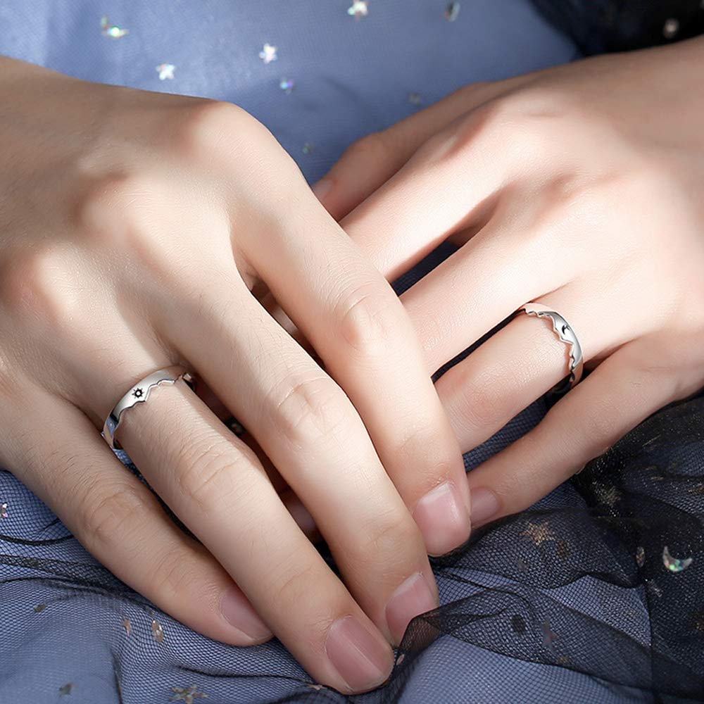 Matching Sun Moon Rings for Couples - Romantic Promise Jewelry Gift for Him Her (Silver) - Perfect for Anniversaries & V-Day