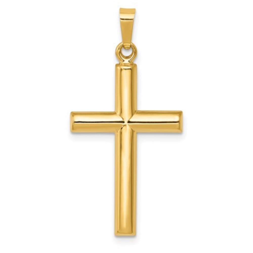 14K Yellow Gold, White Gold & Rose Gold Polished Tube Cross Pendant Necklace - Religious Jewelry Gifts for Women & Men - Perfect for Baptism, Confirmation & Daily Wear