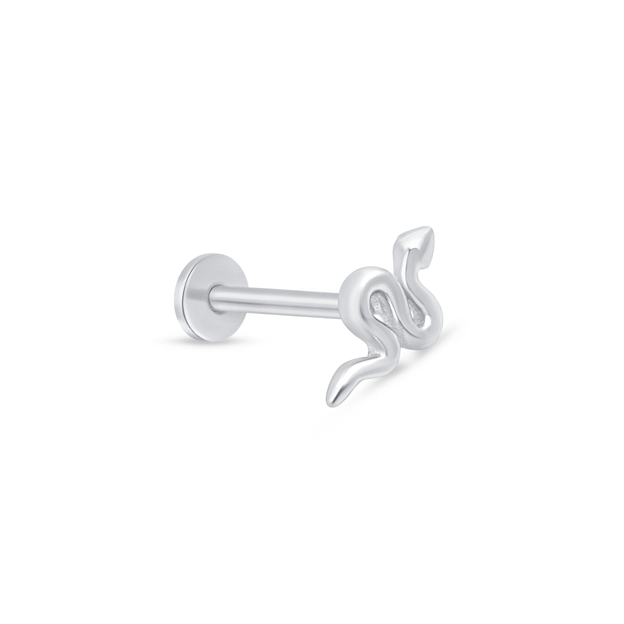 14K White Gold Snake Flat Back Stud Earrings for Women - Hypoallergenic & Durable - Perfect for Everyday Wear, Parties & Gifts