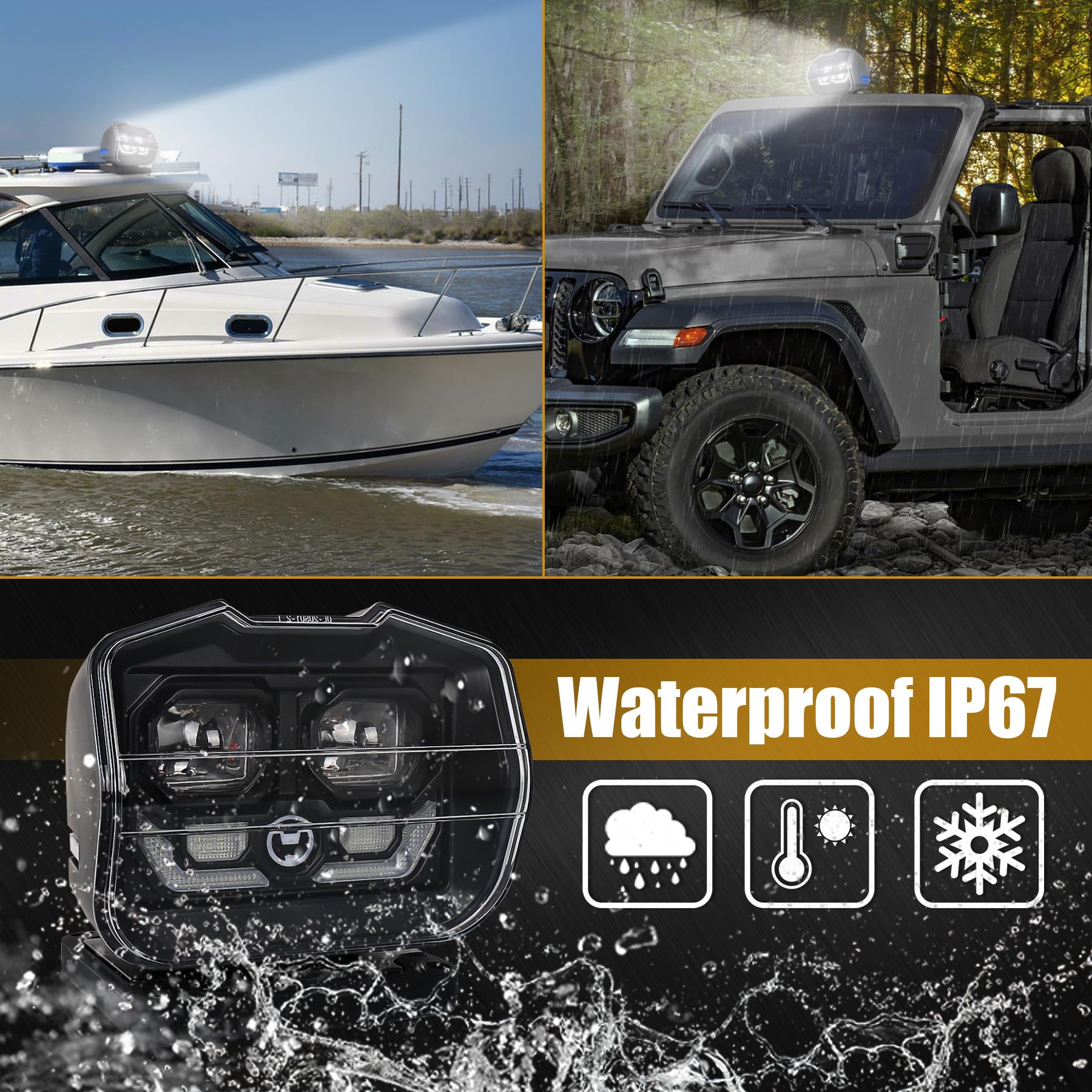 360° Rotating LED Search Light with Wireless Remote Control - Strong Magnetic Base & Permanent Mount - Auto-Search Truck Spot Light for Marine, Boat, SUV, Farm, Off-Road & Emergency Use - Waterproof & Durable for Outdoor Adventures