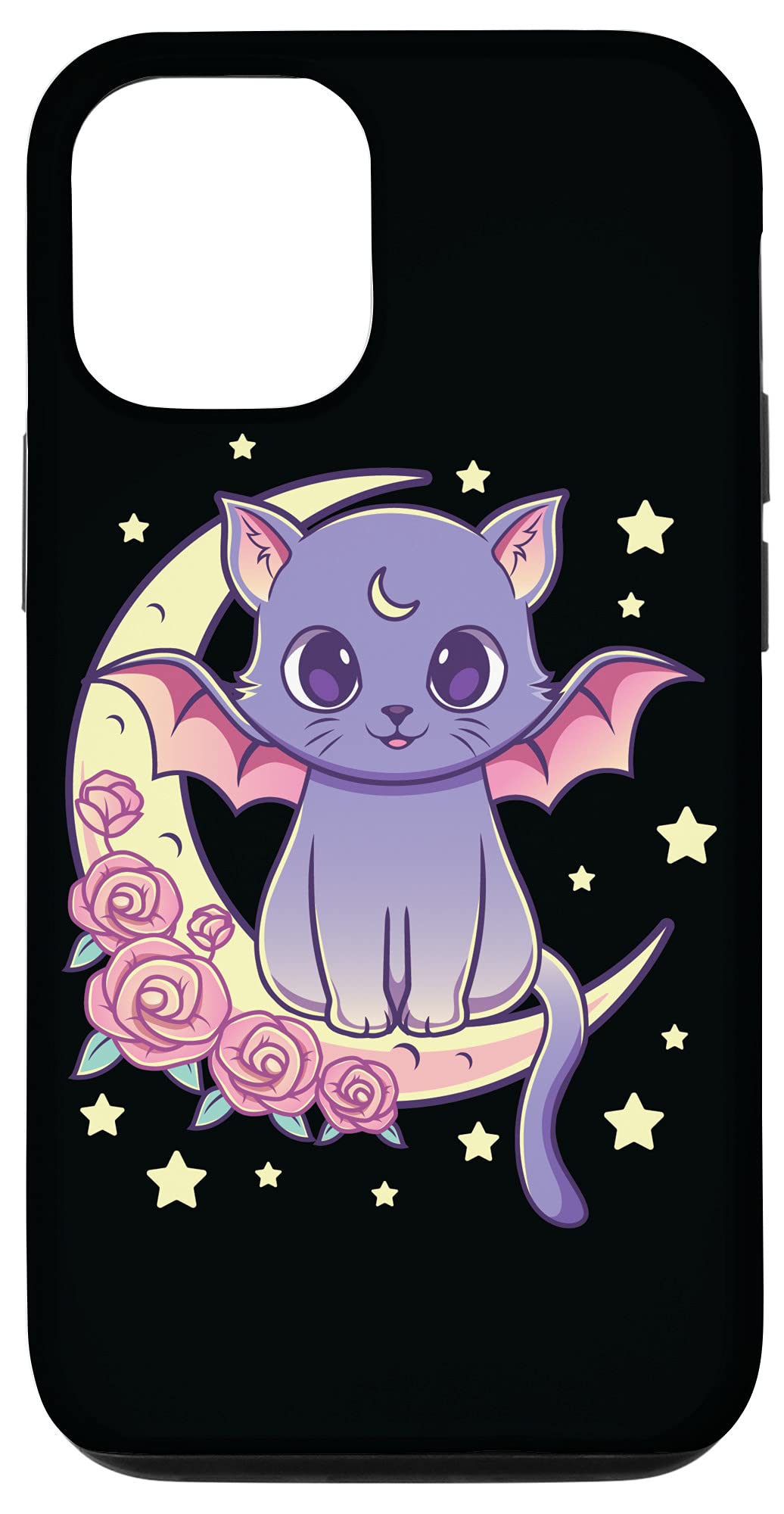 Cute Kawaii Pastel Goth iPhone 12/12 Pro Case - Black Cat & Roses Anime Design | Trendy Protective Phone Cover for Anime Lovers & Goth Fashion Enthusiasts