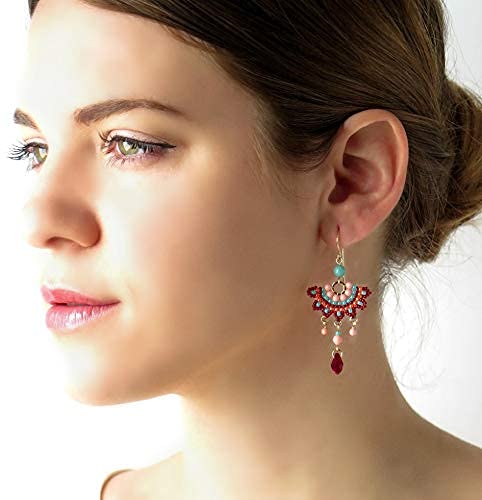 Handmade Drops Colorful Chandelier Earrings with Swarovski Crystals & Gold-Filled Beads - Elegant Party & Wedding Jewelry Accessories
