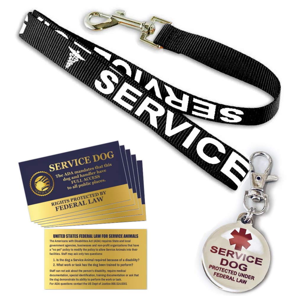 Service Dog Leash & Collar Tag Set with 5 Federal Law Handout Cards - ADA Compliant Accessories for Service Animals - Perfect for Training, Public Outings & Travel