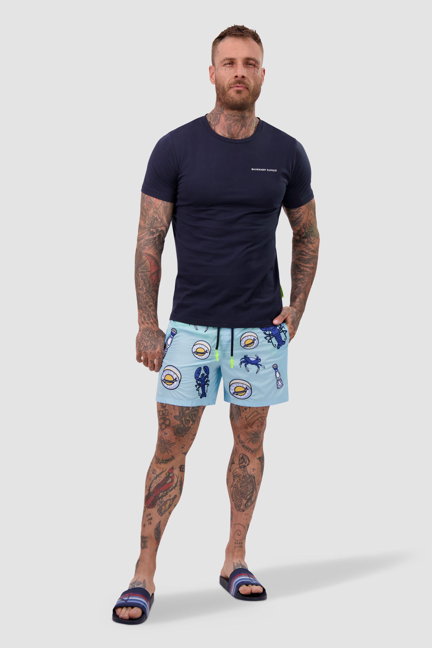 Bain de Mer Navy Express T-Shirt for Men - Comfortable Cotton Crew Neck Tee - Perfect for Casual Wear, Gym, and Everyday Outfits