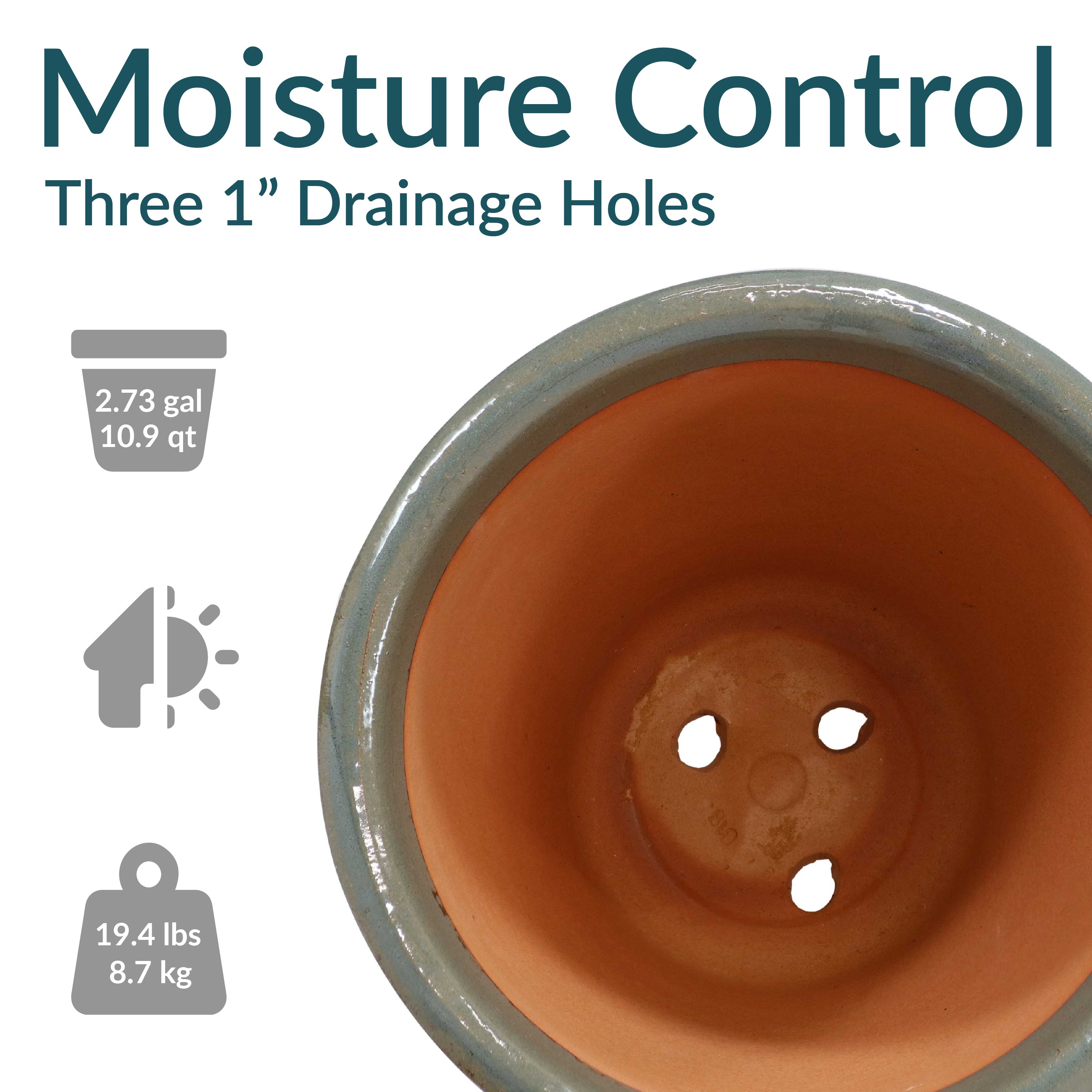 Sunnydaze Studio Round Glazed Ceramic Planter with Drainage Hole - Indoor Outdoor Flower Pot for Plants, Succulents, Herbs - Perfect for Patio, Garden, Balcony Decor