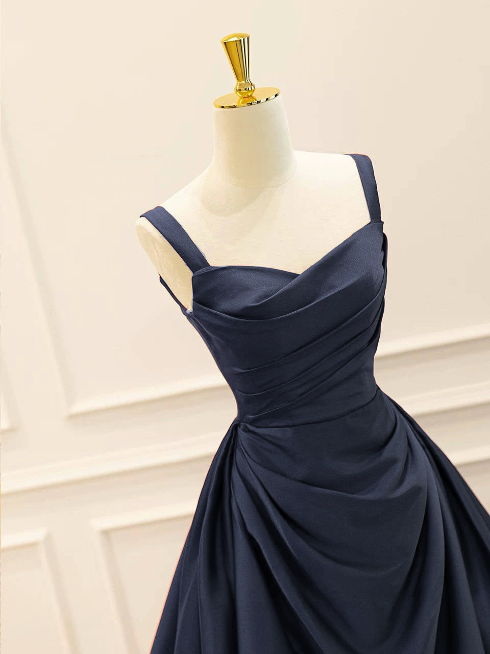 Elegant A-Line Satin Dark Blue Long Prom Dress & Evening Gown for Formal Events, Homecoming, Weddings & Special Occasions