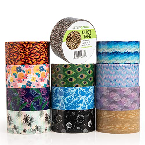 Simply Genius 12-Pack Patterned & Colored Duct Tape Variety Set - 10 Yards per Roll (120 Yards Total) - Nature Themed Craft Supplies for DIY Projects, School Arts, Home Decor & Gift Wrapping