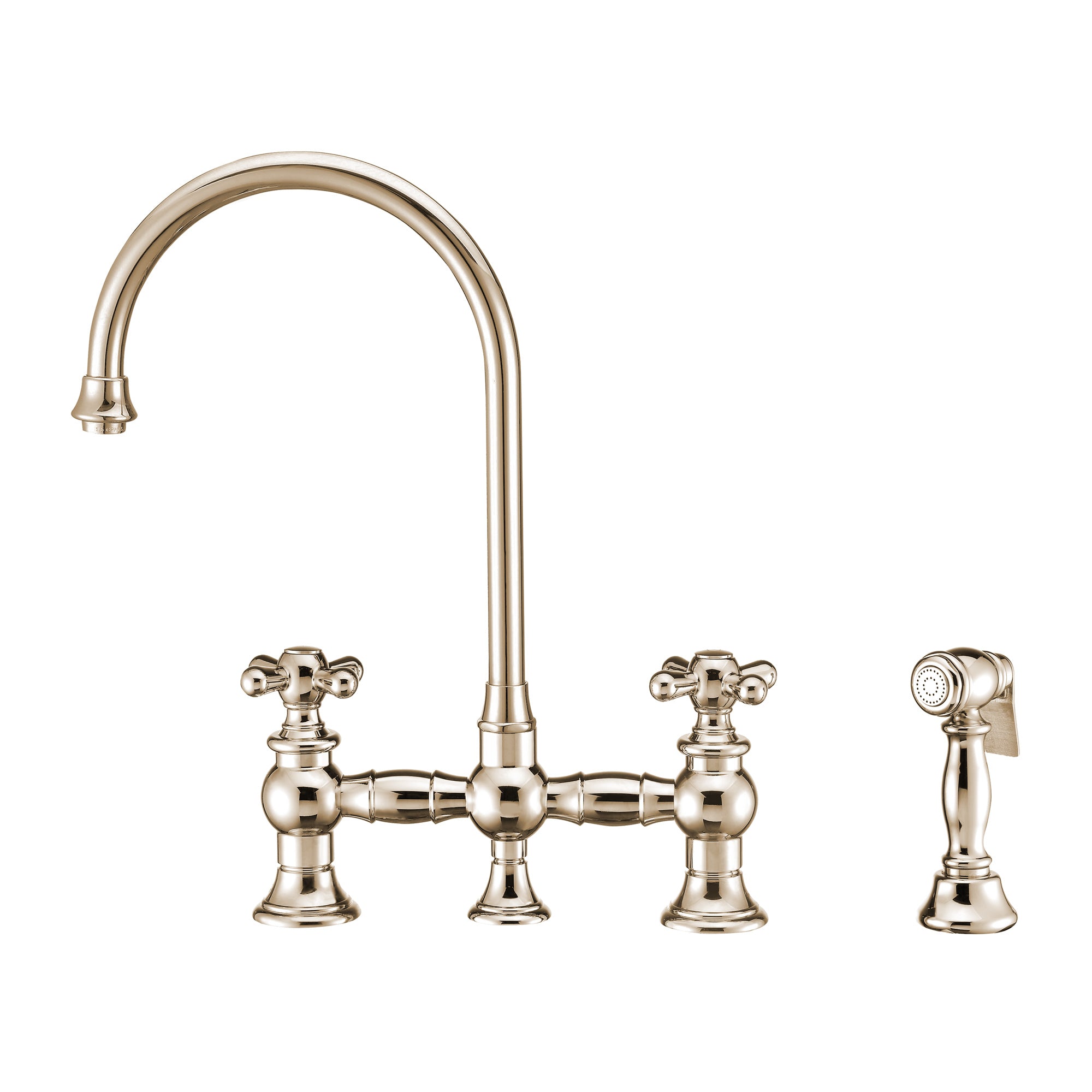 Premium Bridge Faucet with 360° Swivel Long Gooseneck Spout, Cross Handles & Durable Solid Brass Side Sprayer - Perfect for Farmhouse Sinks, Commercial Kitchens & Modern Home Renovations