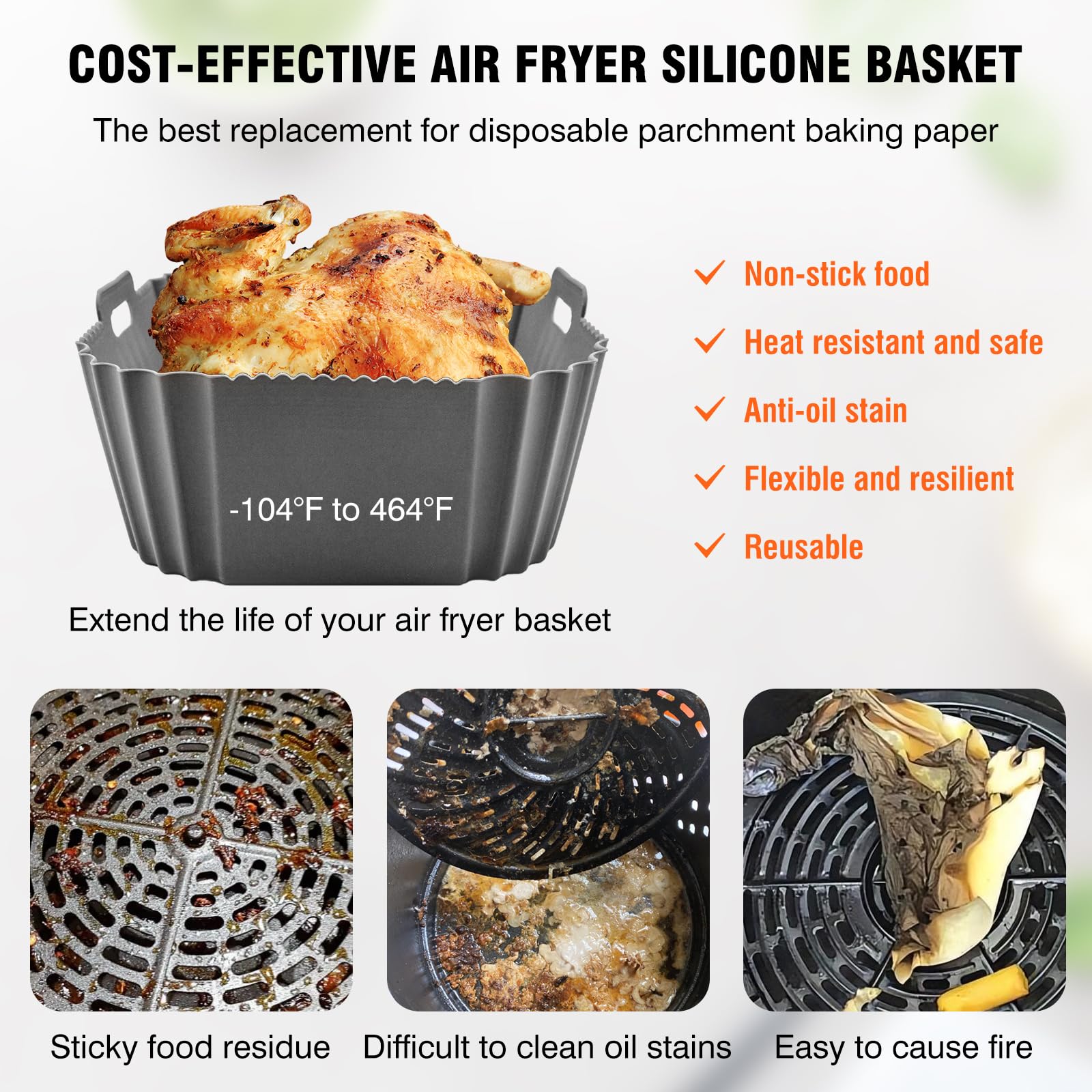 8-10QT Air Fryer Silicone Liner for Ninja SL401/DZ302/DZ550/DZ401 - Large Rectangular Non-Stick Baking Pan, Reusable Dual Basket Insert Accessories (2-Pack) - Perfect for Healthy Frying, Roasting, and Baking Chicken Wings, French Fries & Vegetables