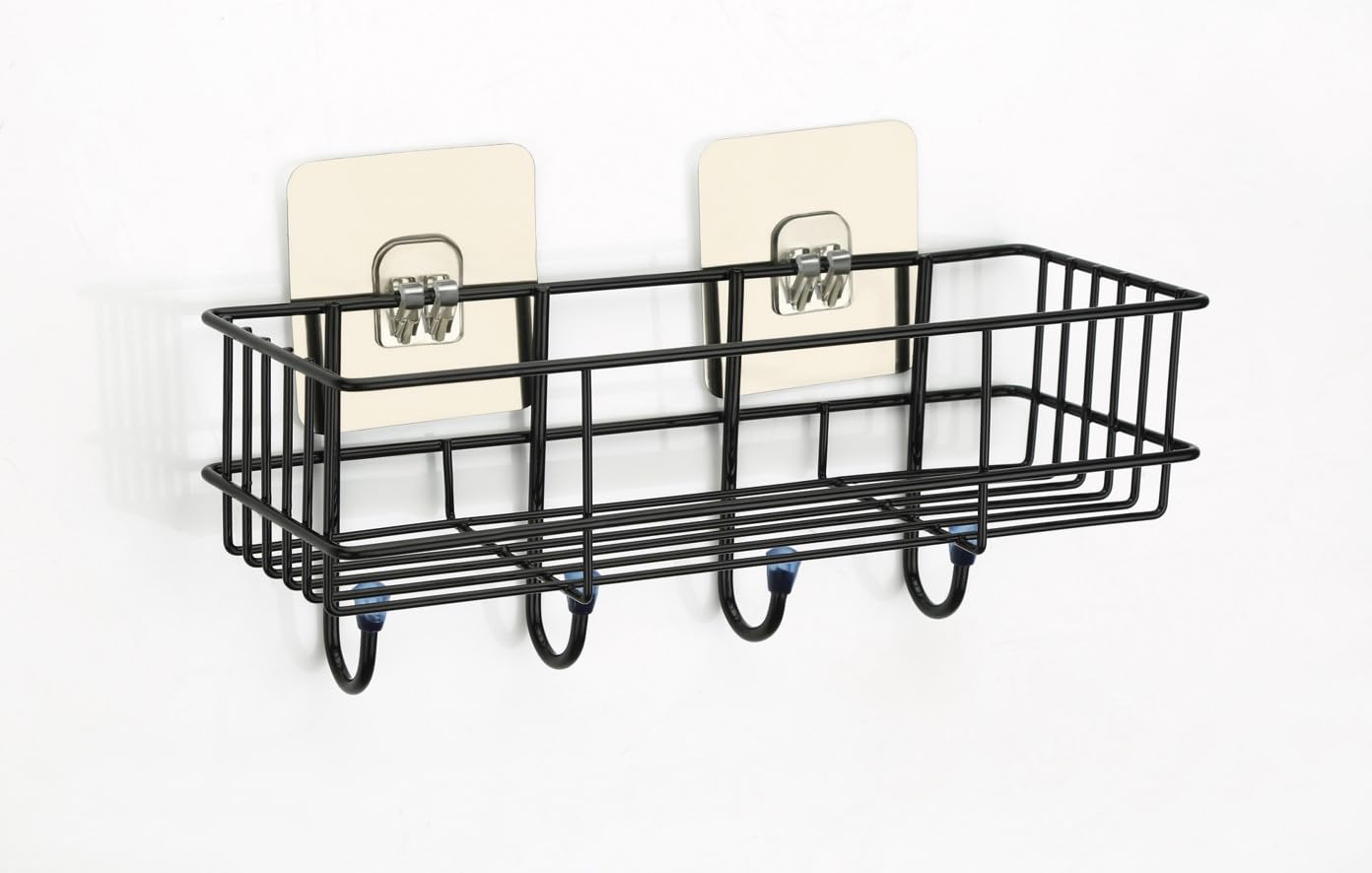 RIOMAX Wall Mounted Self-Adhesive Bathroom Shelf with Hooks - Space Saving Towel Holder & Organizer Rack for Bathroom, Kitchen, Laundry Room - Durable Powder Coated Black Metal (1 Pack) - Perfect for Small Spaces & Clutter-Free Organization