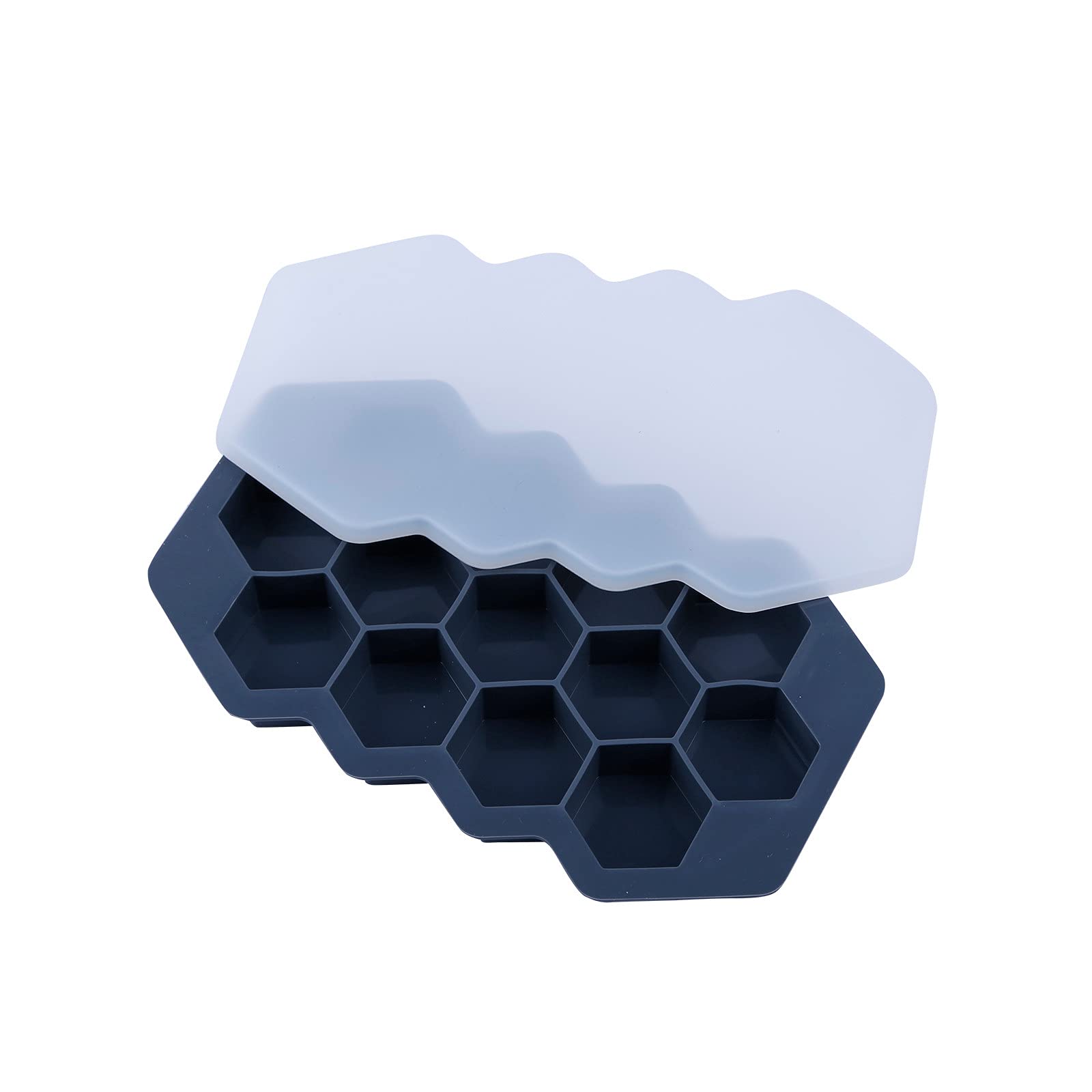 Premium Silicone Ice Cube Tray with Airtight Lid - Flexible Hexagon Ice Mold for Cocktails, Drinks & Smoothies - BPA Free, Leak Proof, Easy Release