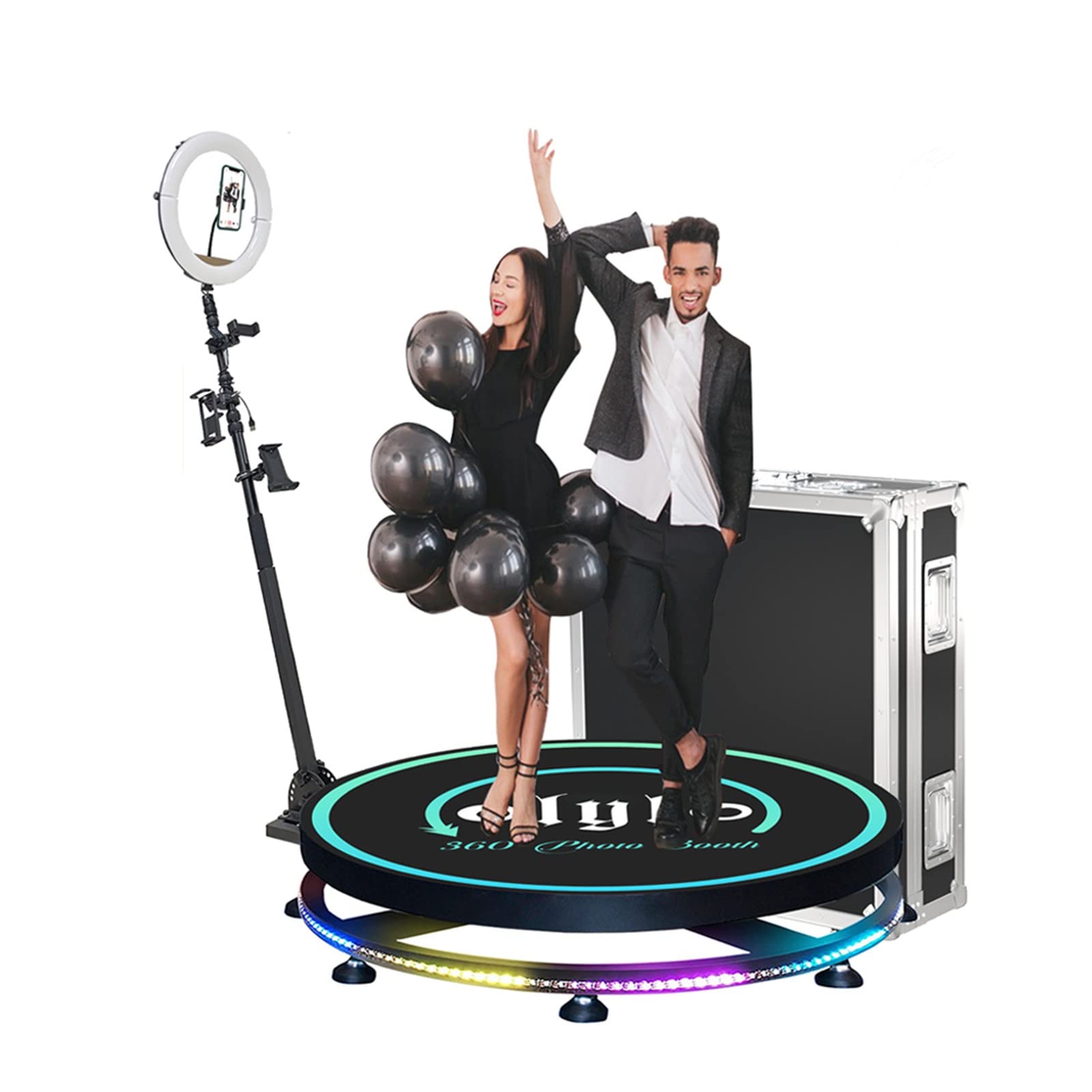 360 Photo Booth Machine with Ring Light & Remote Control - Automatic Slow Motion 360 Spin Camera for Parties, Events, Weddings - Free Custom Logo (100cm/39.4in Flight Case) - Perfect for Social Media, TikTok Videos & Birthday Celebrations